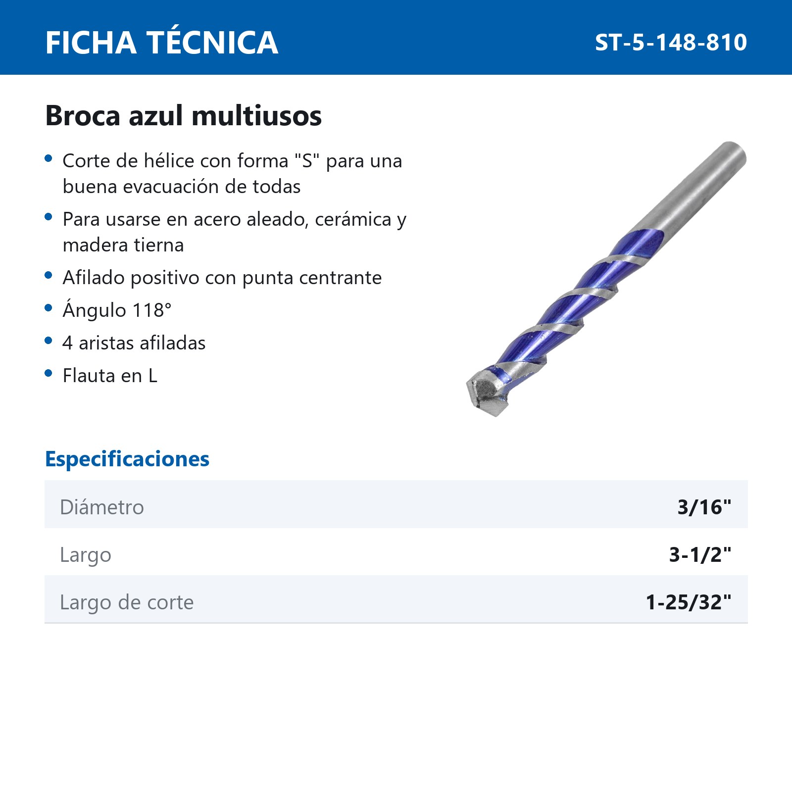 BROCA WP AZUL MULTIUSOS 3/16" - Imagen 2