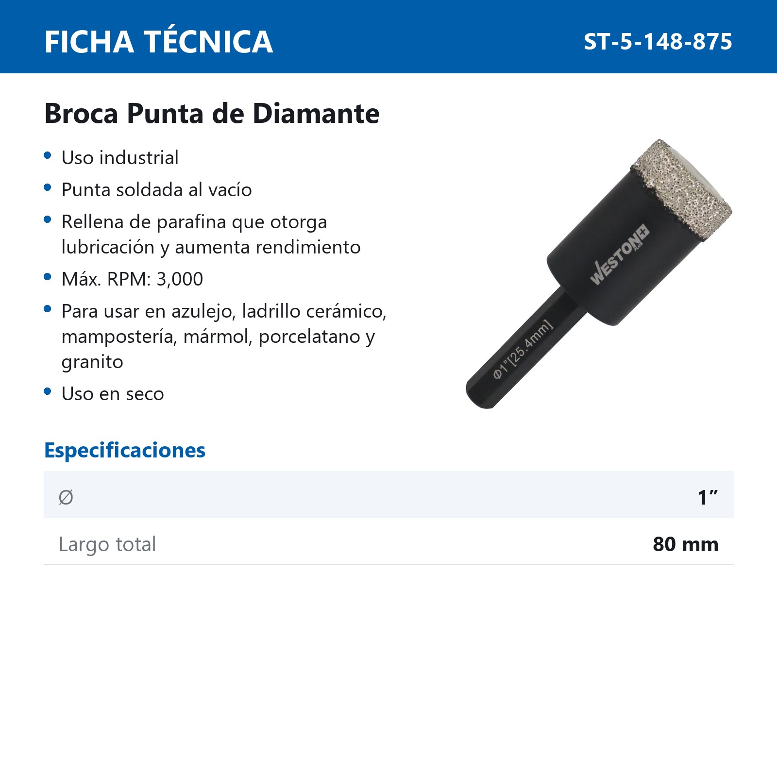 BROCA WP DIAMANTE 1" - Imagen 3