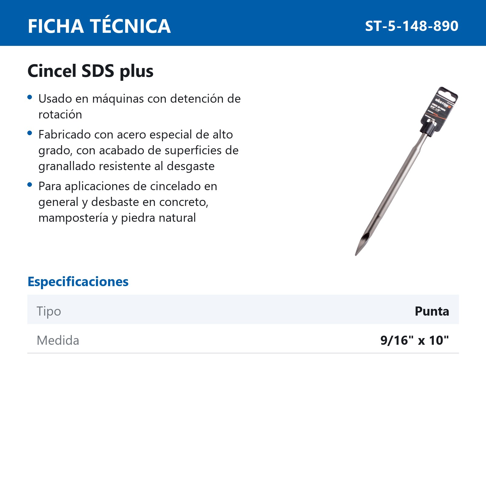 CINCEL WP DE PUNTA SDS PLUS 10 - Imagen 2
