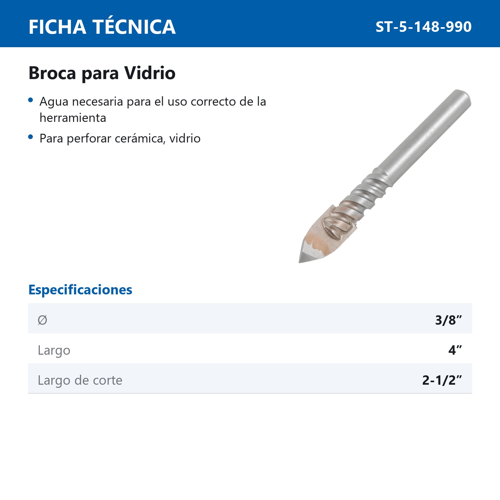 BROCA WP P/ VIDRIO 3/8" - Imagen 3