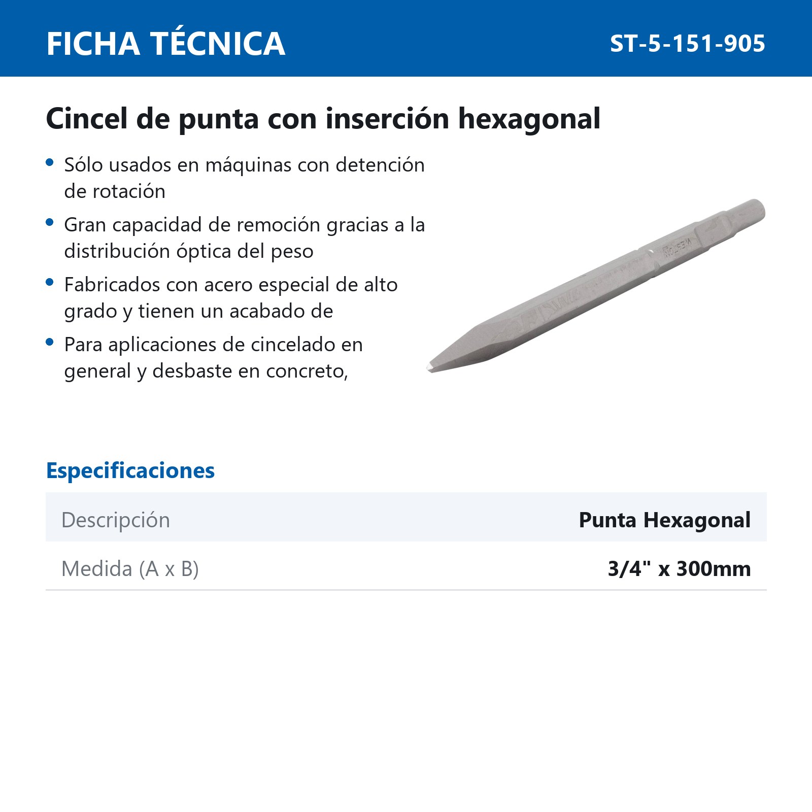 CINCEL C/ZANCO 3/4" PUNTA HEX - Imagen 4
