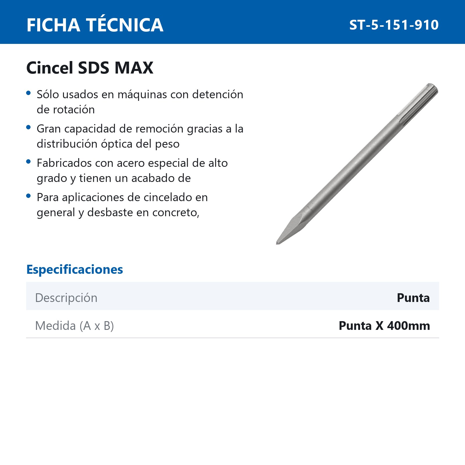 CINCEL SDS MAX DE PUNTA 400MM - Imagen 2