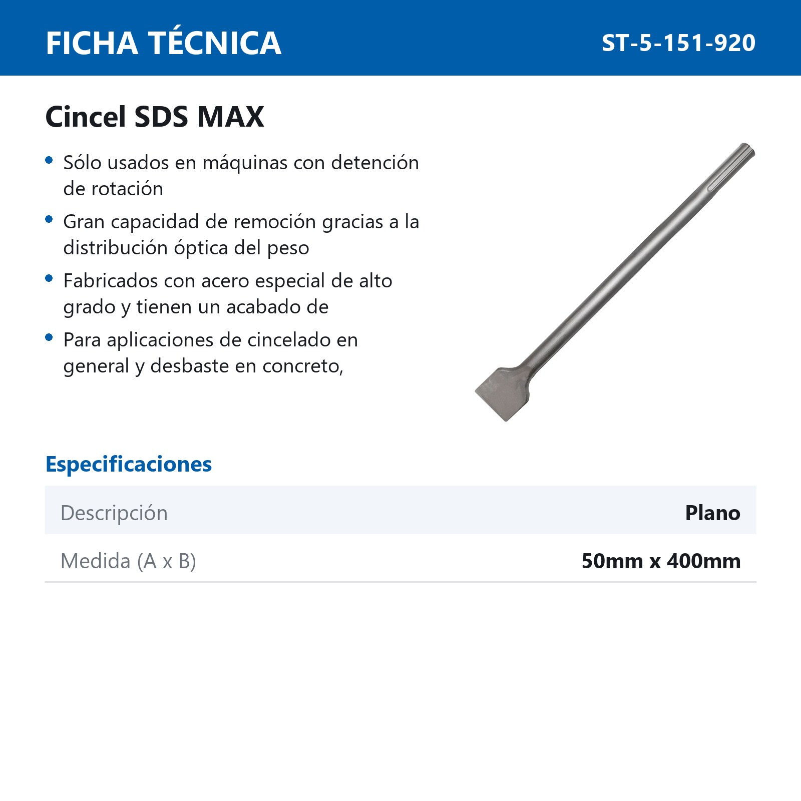 CINCEL SDS MAX PLANO 400X50MM - Imagen 3