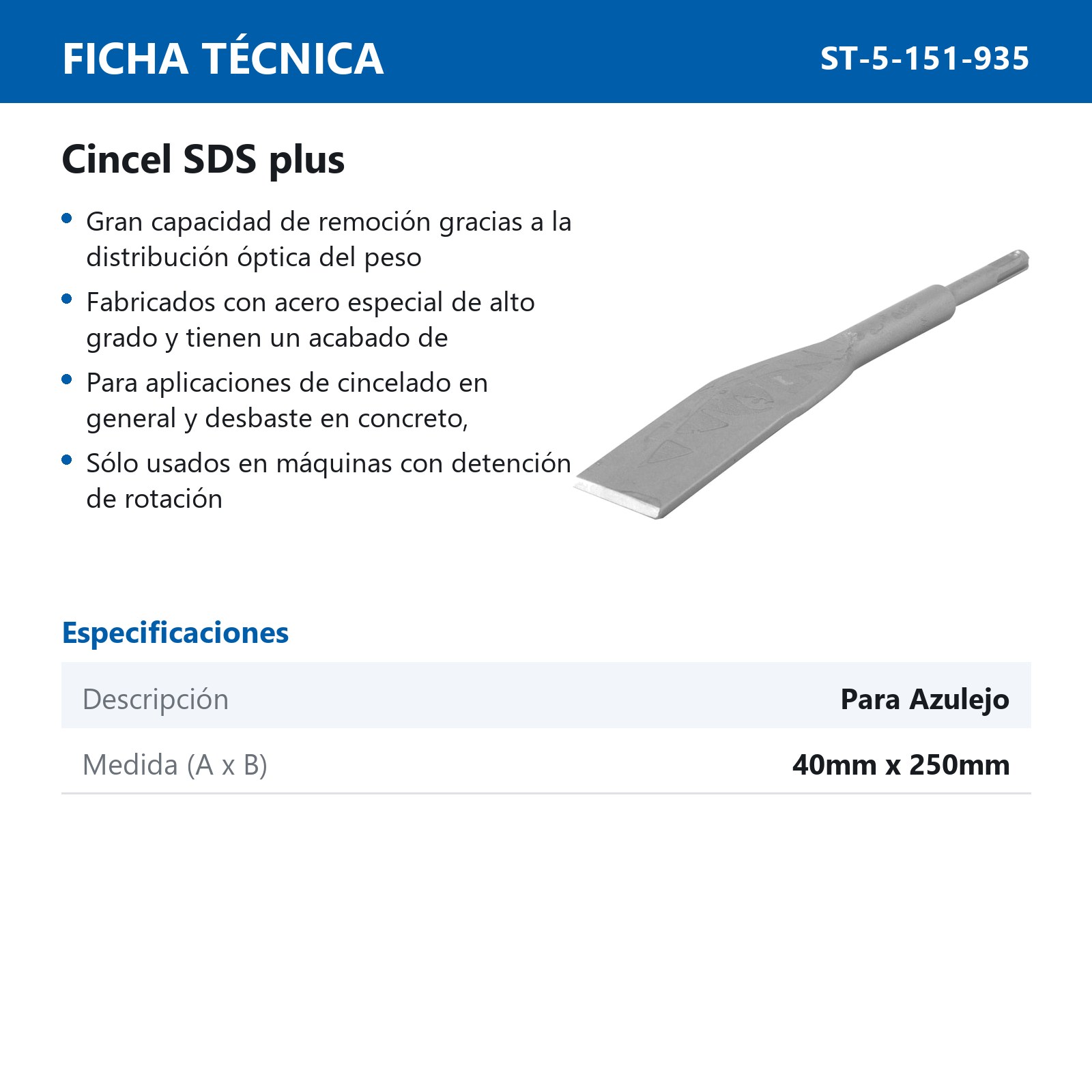 CINCEL SDS PLUS P/AZULEJO 250X40MM - Imagen 4