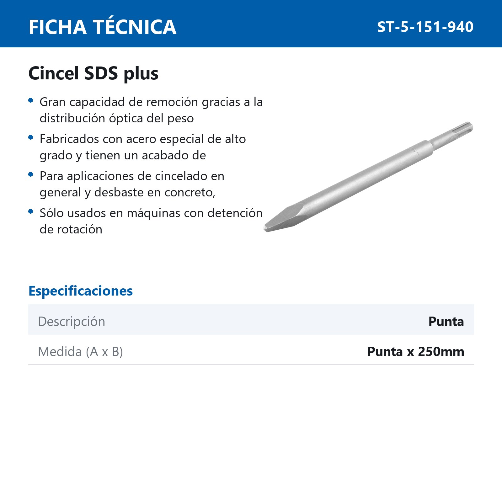 CINCEL SDS PLUS DE PUNTA 250MM - Imagen 4