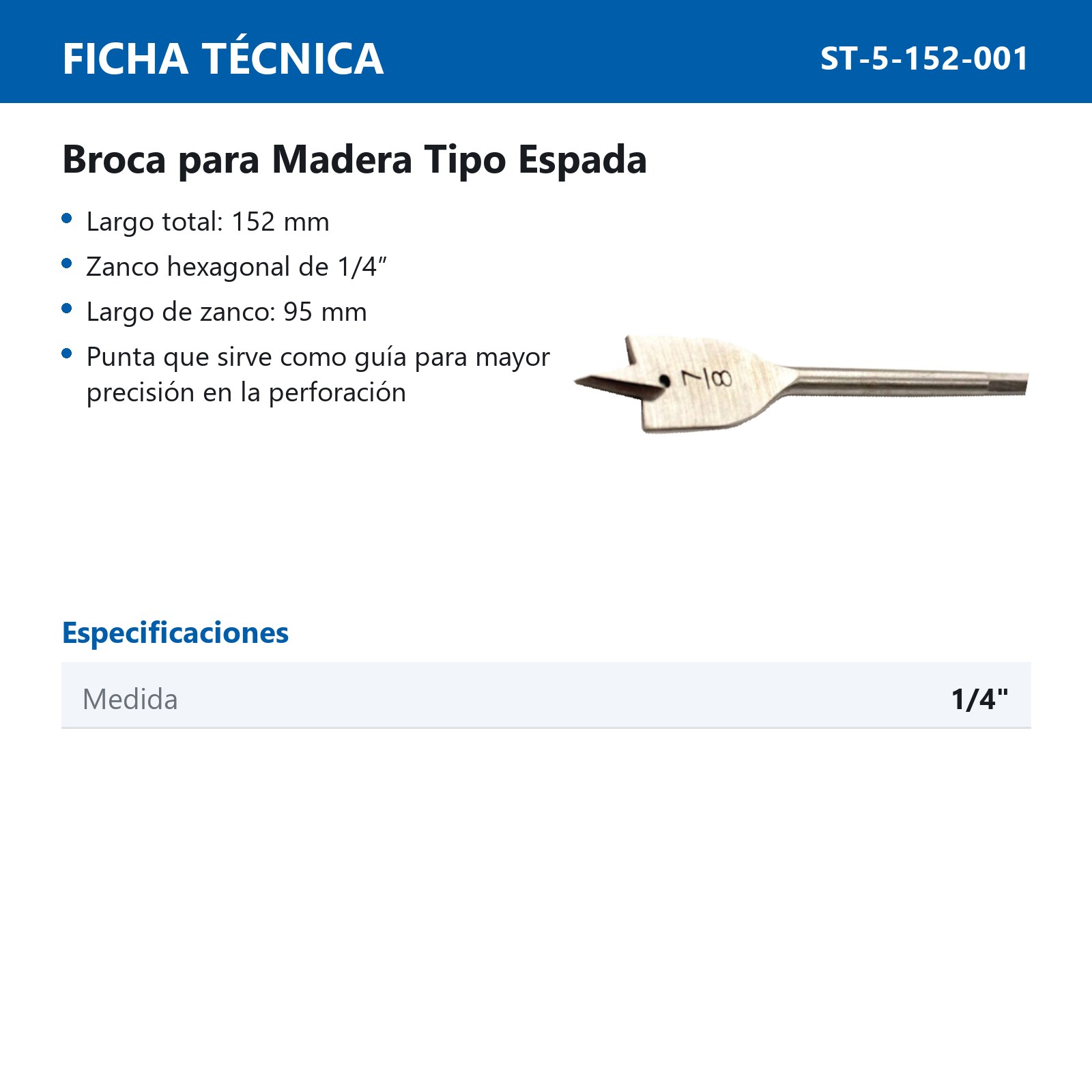 BROCA P/MADERA TIPO ESPADA 1/4" - Imagen 2