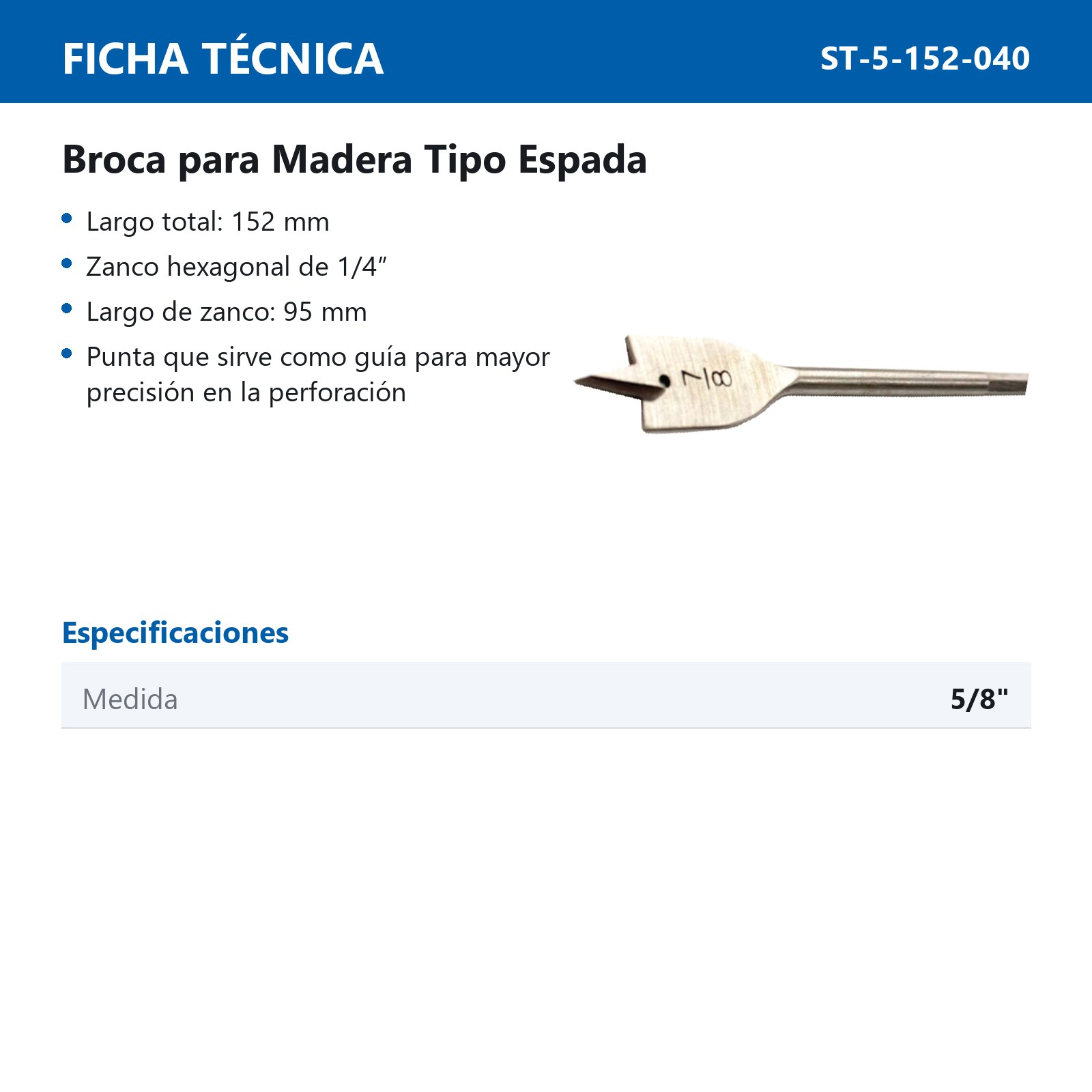 BROCA P/MADERA TIPO ESPADA 5/8" - Imagen 2