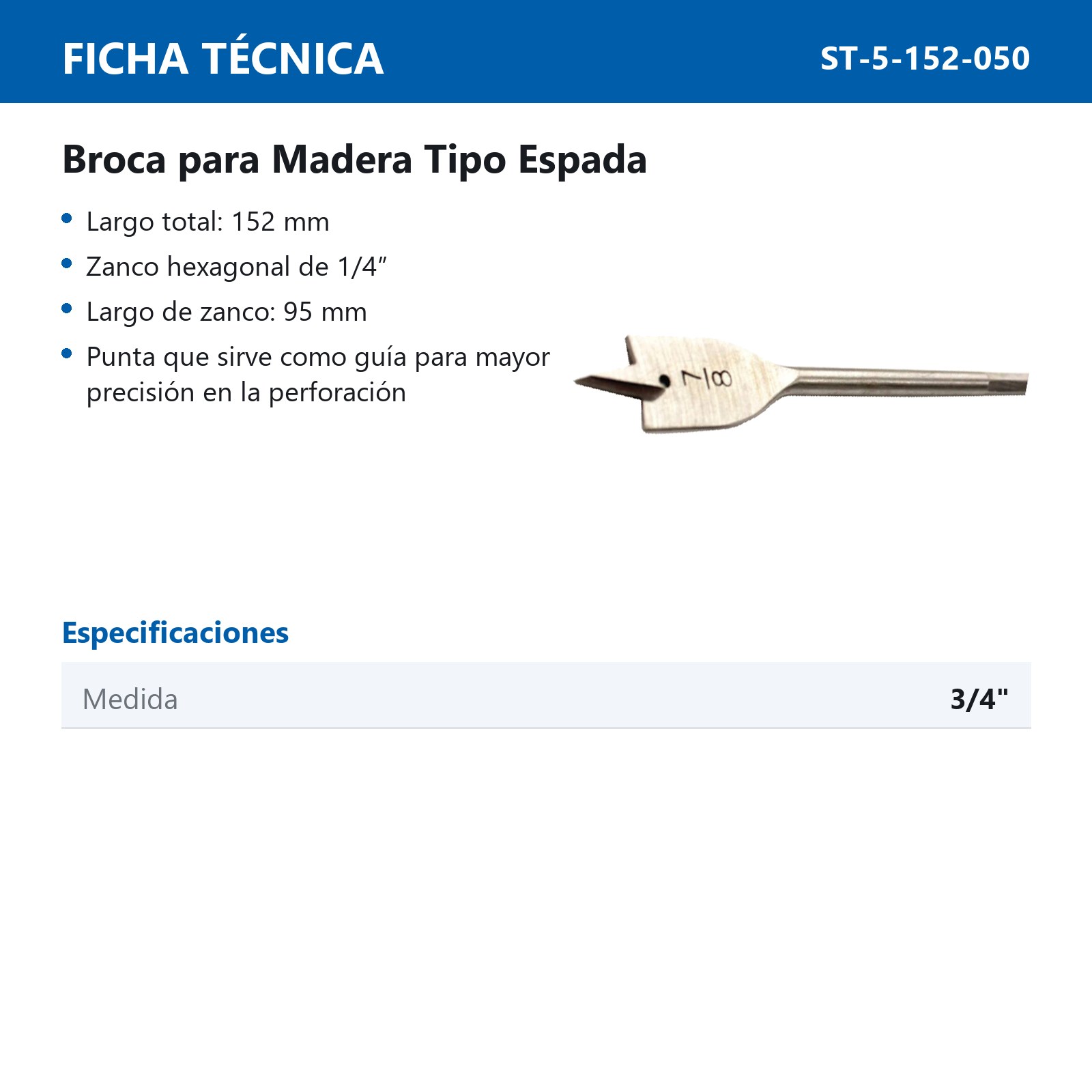 BROCA P/MADERA TIPO ESPADA 3/4" - Imagen 2