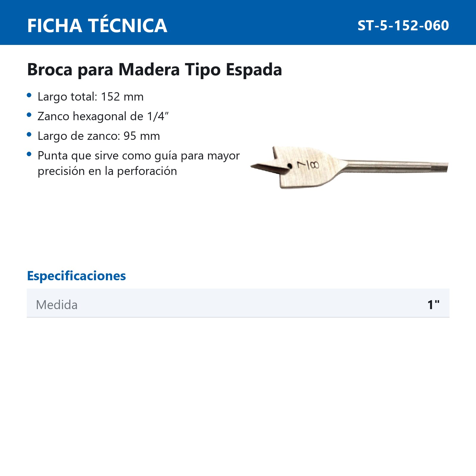 BROCA P/MADERA TIPO ESPADA 1" - Imagen 2