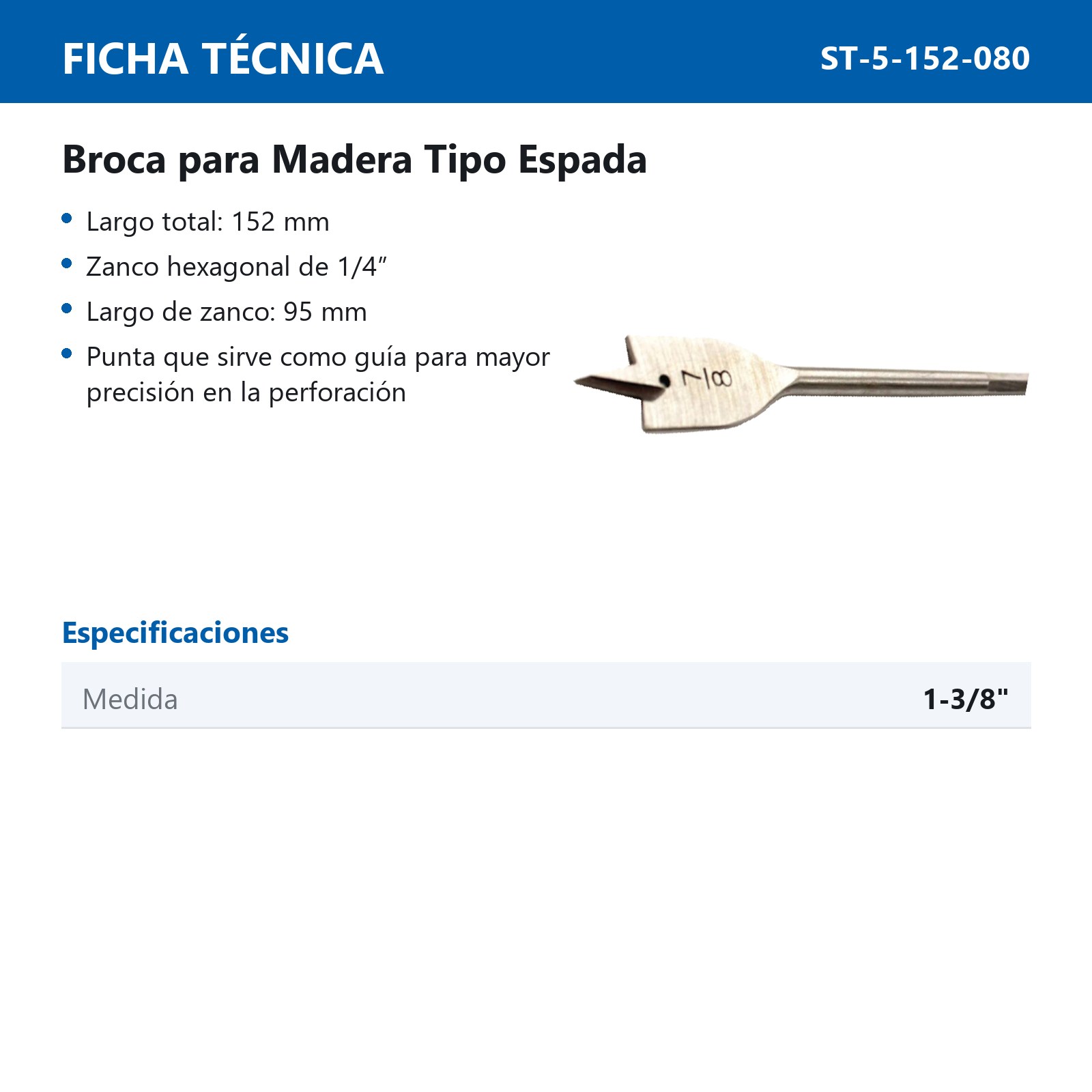 BROCA P/MADERA TIPO ESPADA 1-3/8" - Imagen 2