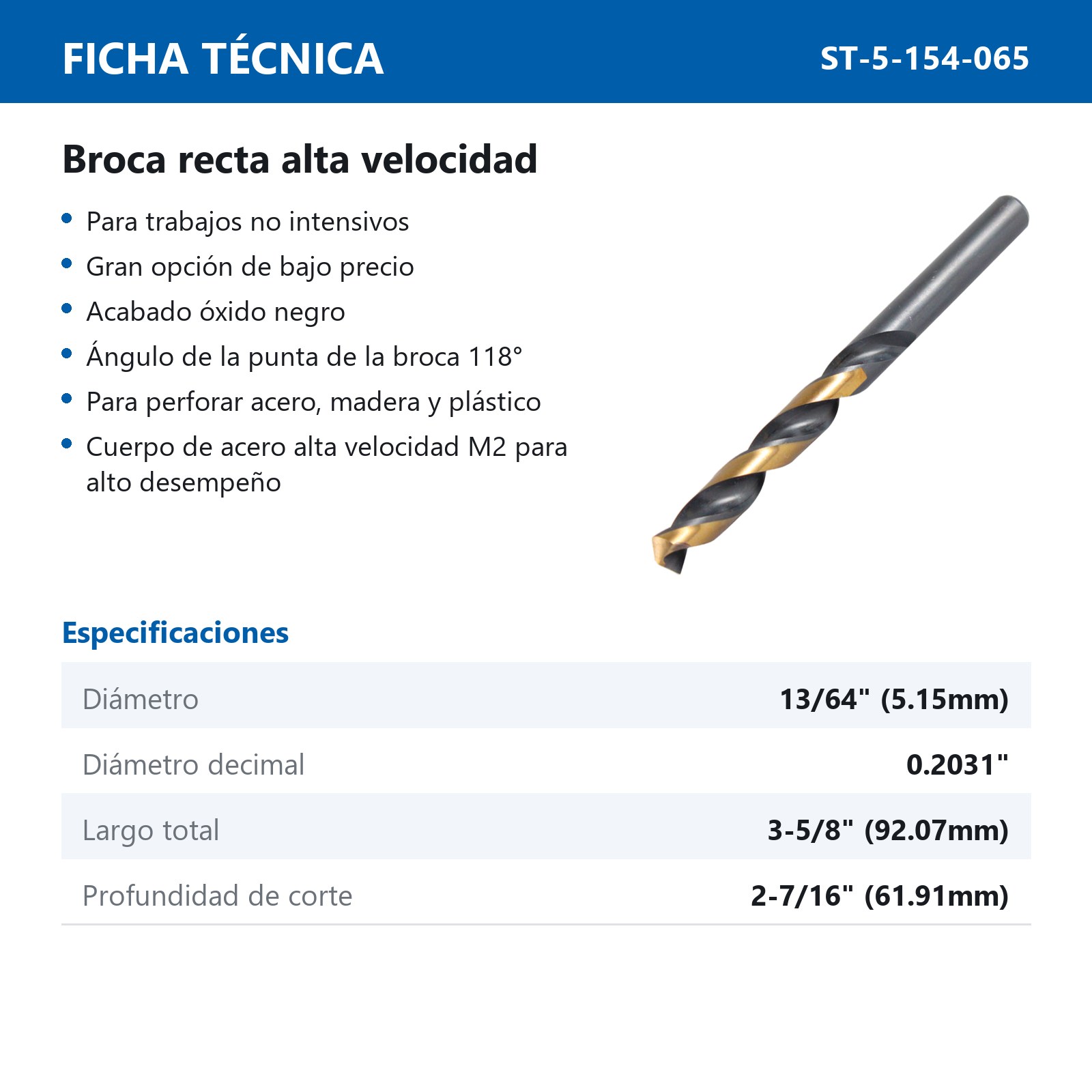 BROCA A.V. 13/64" MIMS (Precio x pieza - Empaque c/10 pzas) - Imagen 4
