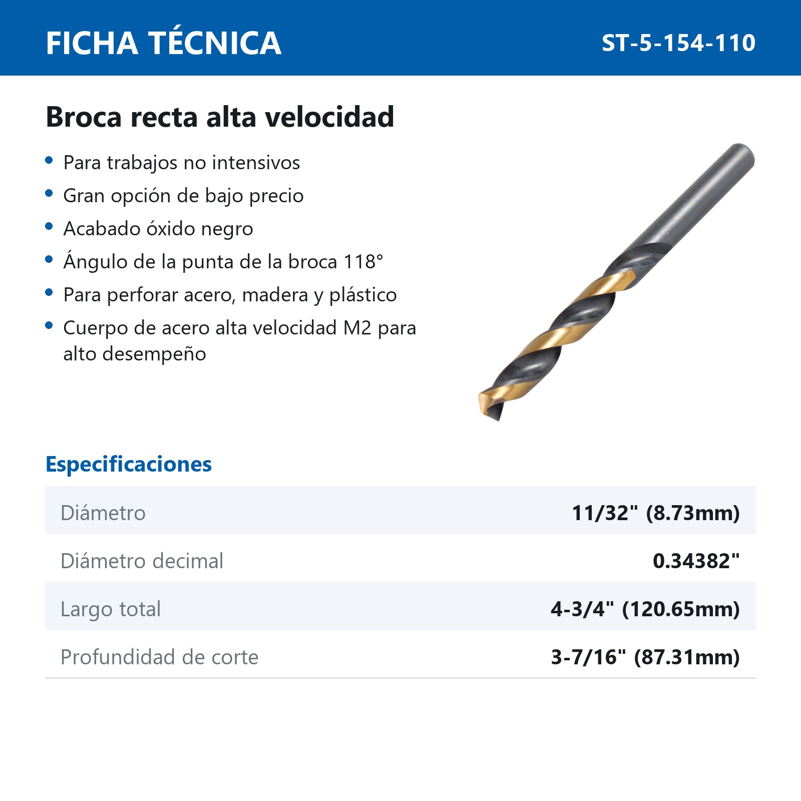 BROCA A.V. 11/32" MIMS (Precio x pieza - Empaque c/5 pzas) - Imagen 4