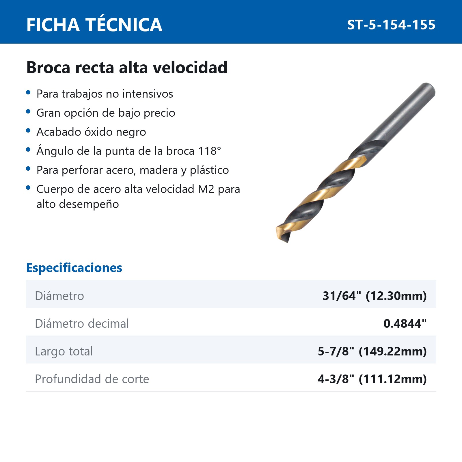 BROCA A.V. 31/64" MIMS (Precio x pieza - Empaque c/5 pzas) - Imagen 4