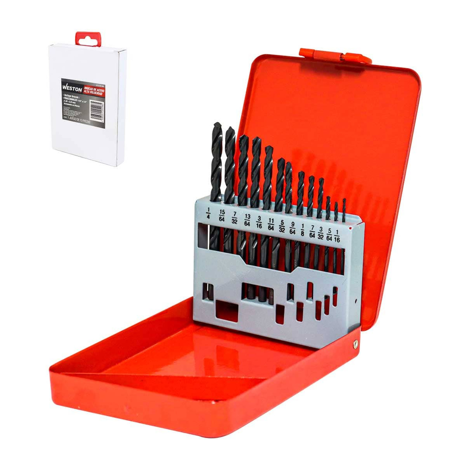Juego de Brocas de Acero Alta Velocidad Fraccionales 1/16" a 1/4" 13 Piezas Weston