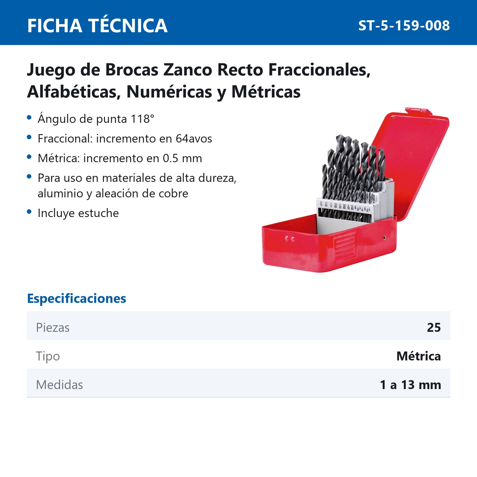 JUEGO DE BROCAS A.V METRICAS 1.00MM A 13.00 MMX .5MM 25 PIEZAS - Imagen 2