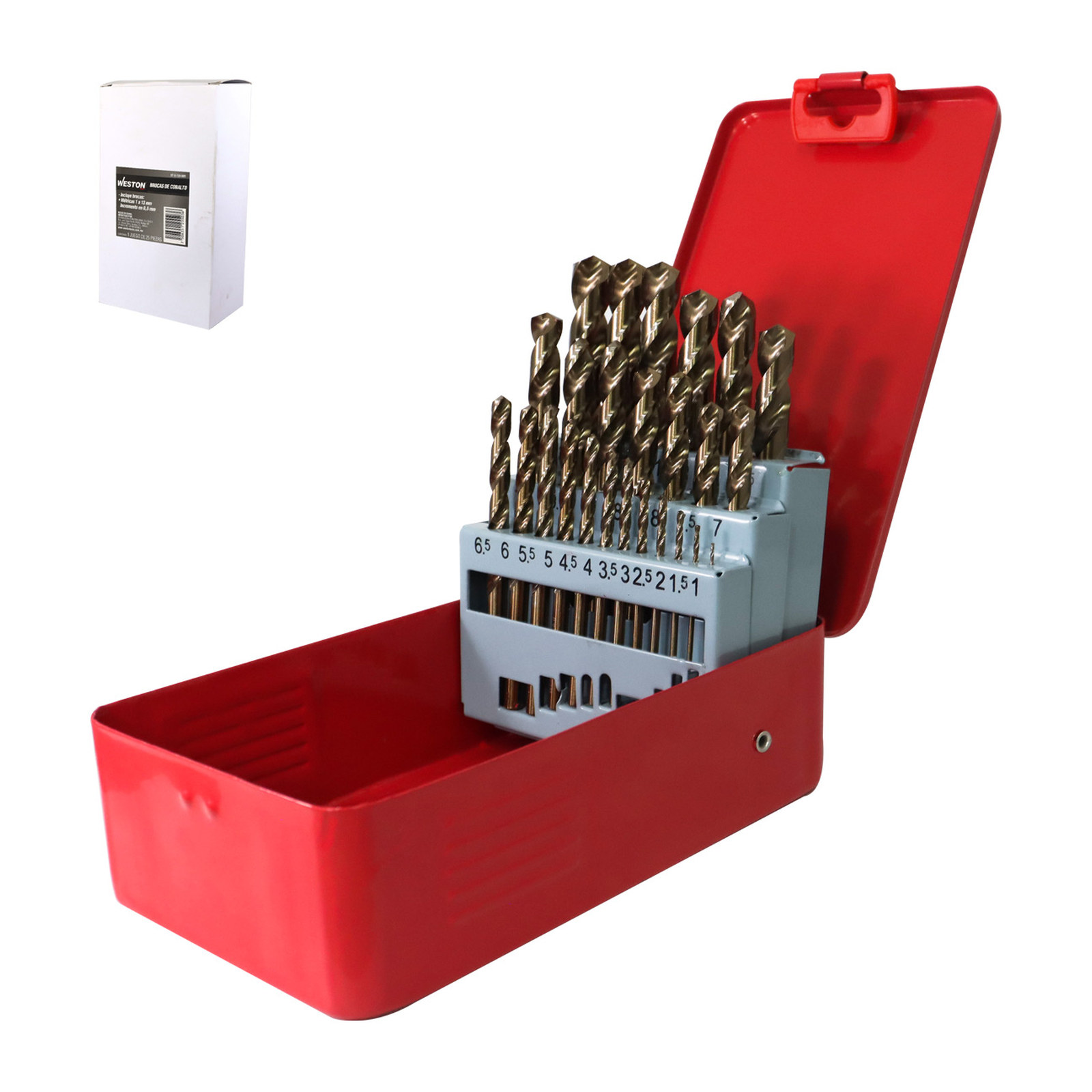 Juego de Brocas de Cobalto Métricas 1.00 mm a 13.00 mm x 0.5 mm 25 Piezas Weston