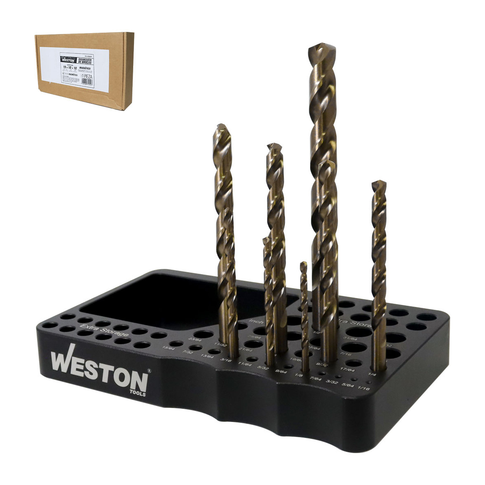 Organizador de Brocas Magnético Weston 1/16" a 1/2" (190x110x25mm)