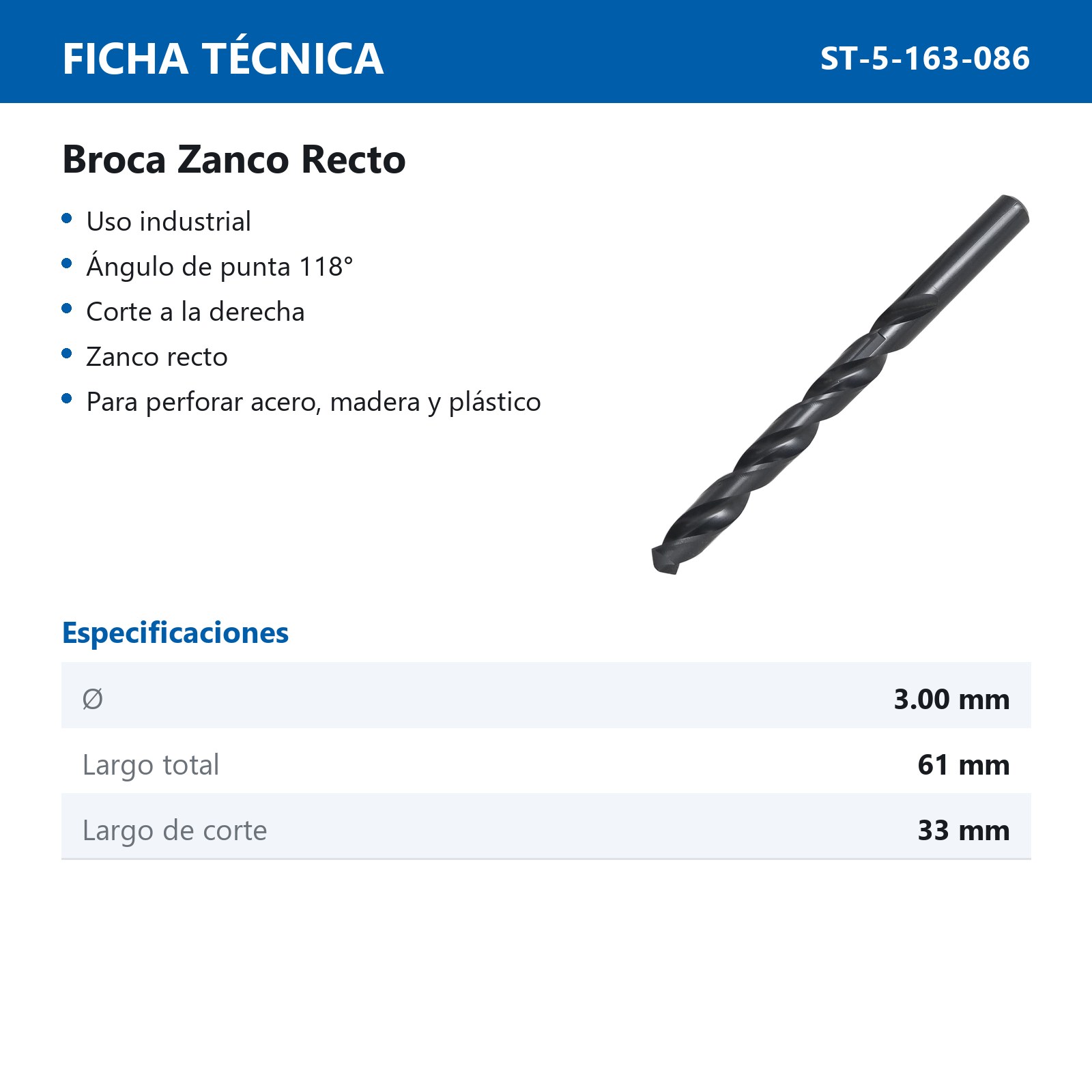 BROCA RECTA AAV 3 MM (COSTO X PZA - SOBRE C/10) - Imagen 3
