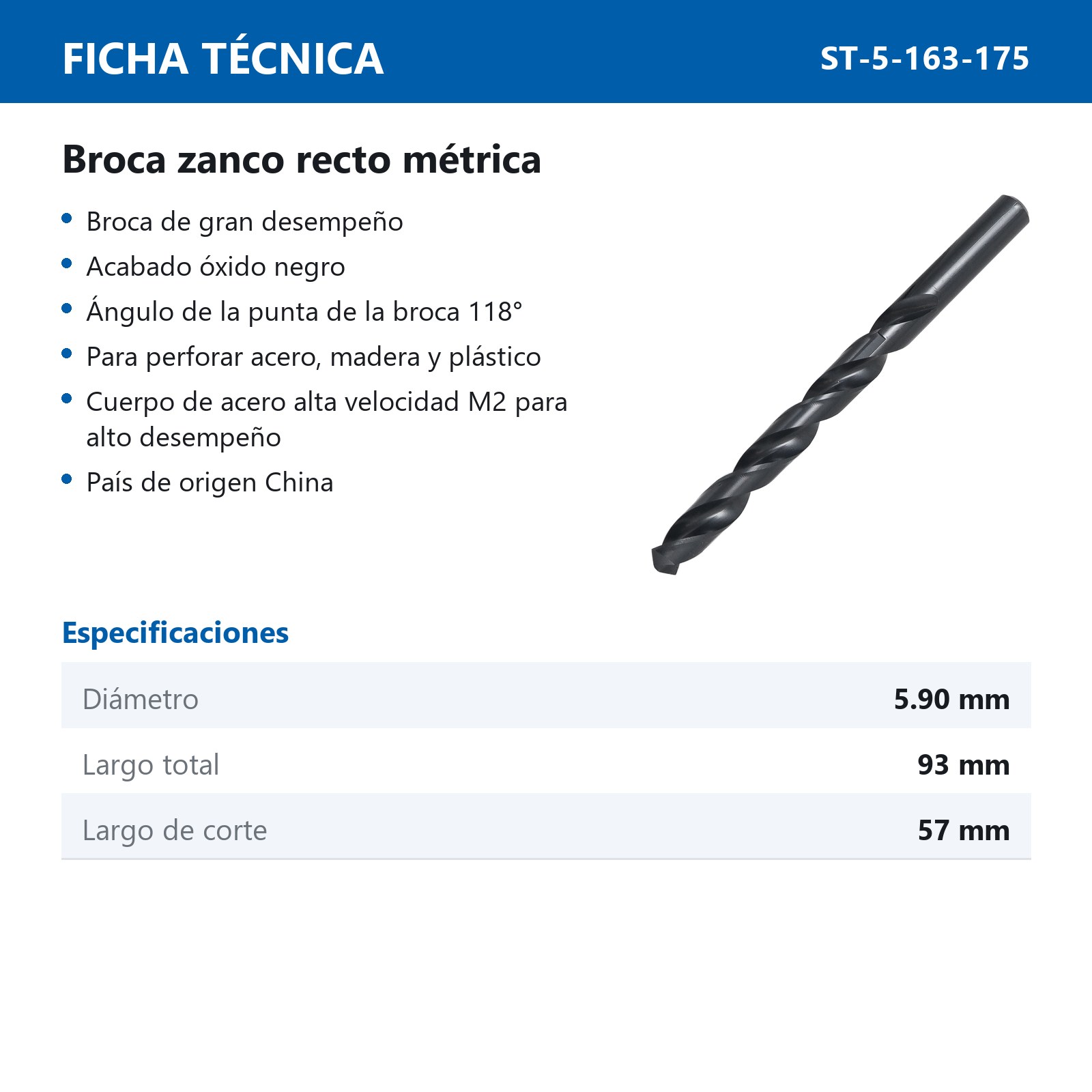BROCA RECTA A.V.  5.90 MM (Precio x pieza - Empaque c/12 pzas) - Imagen 3