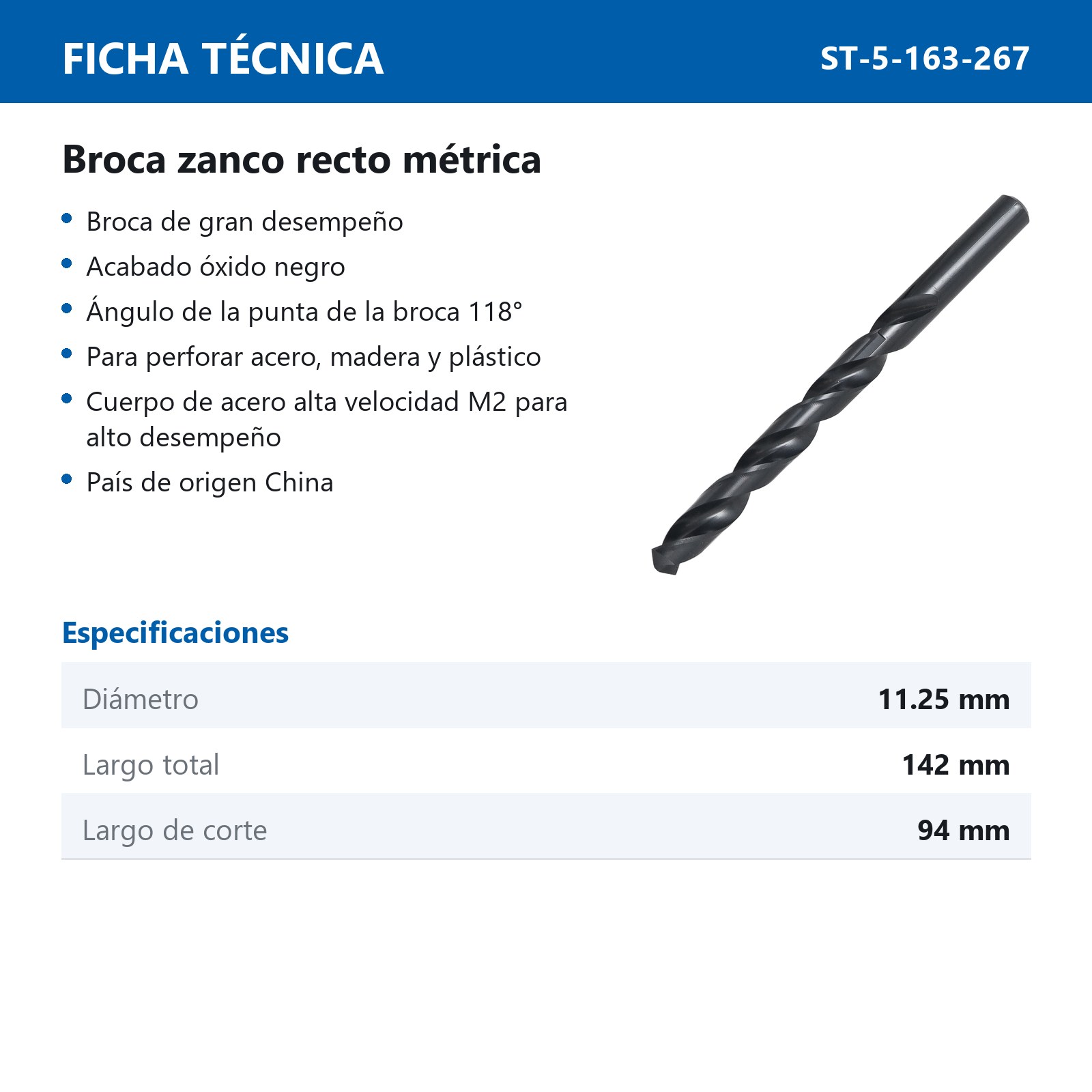 BROCA RECTA A.V.  11.25 MM (Precio x pieza - Empaque c/6 pzas) - Imagen 3