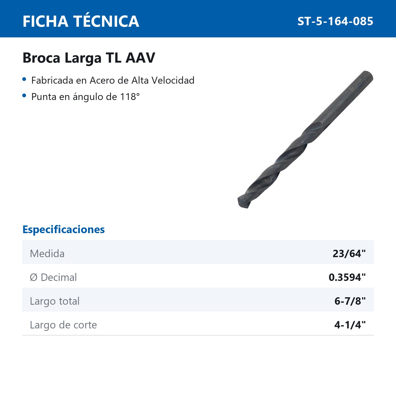 BROCA LARGA 23/64 X 6 7/8" TL - Imagen 2