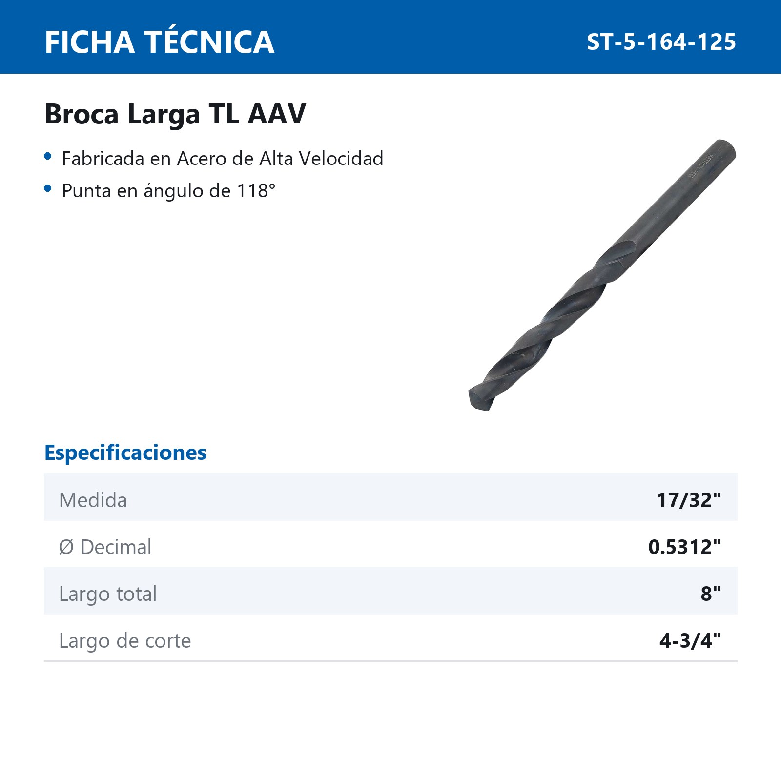 BROCA LARGA 17/32 X 8" TL - Imagen 2