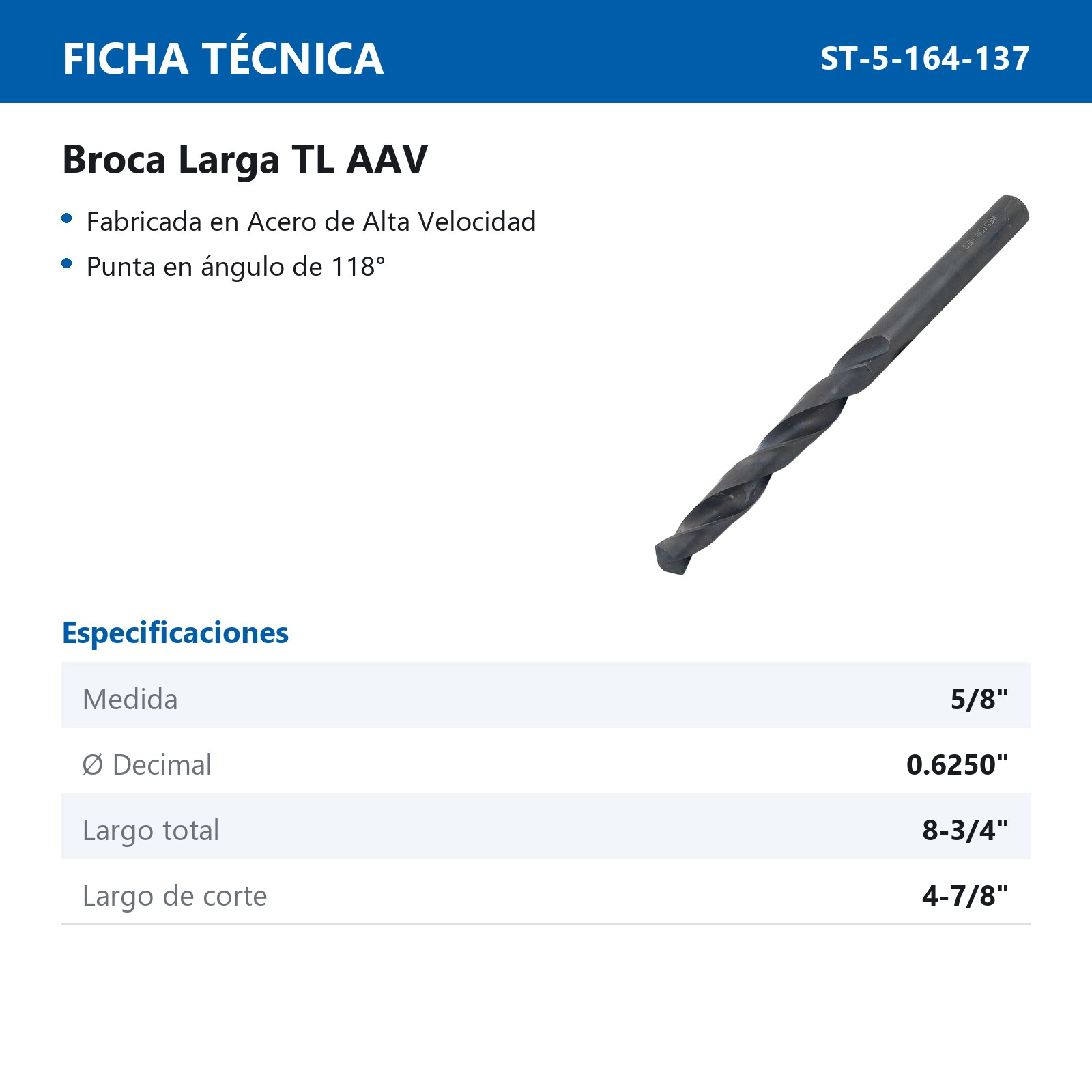 BROCA LARGA 5/8 X 8 3/4" TL - Imagen 2