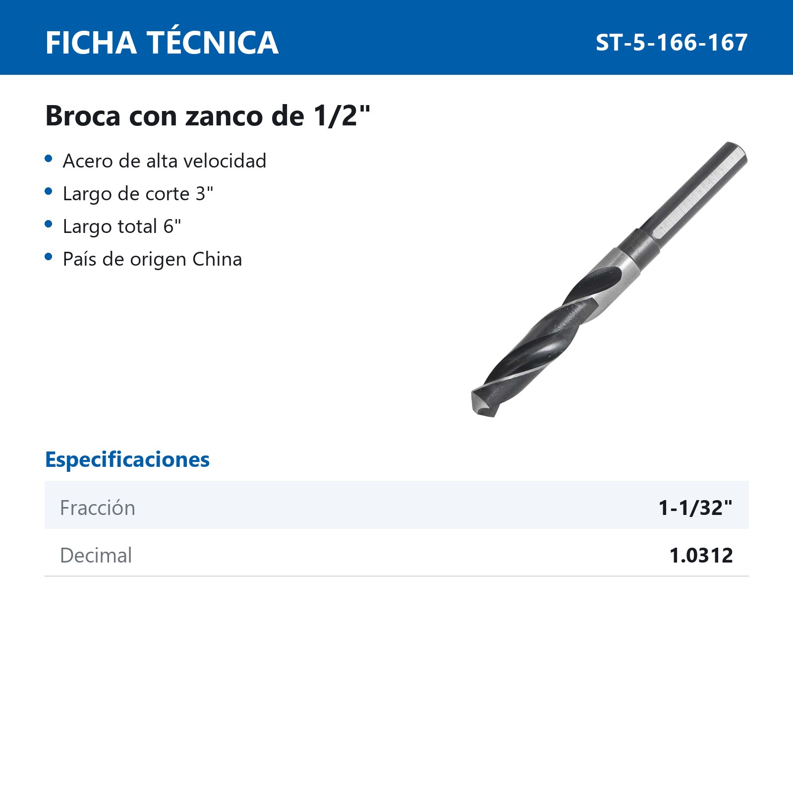 BROCA A.V. ZANCO 1/2" 1-1/32" - Imagen 4