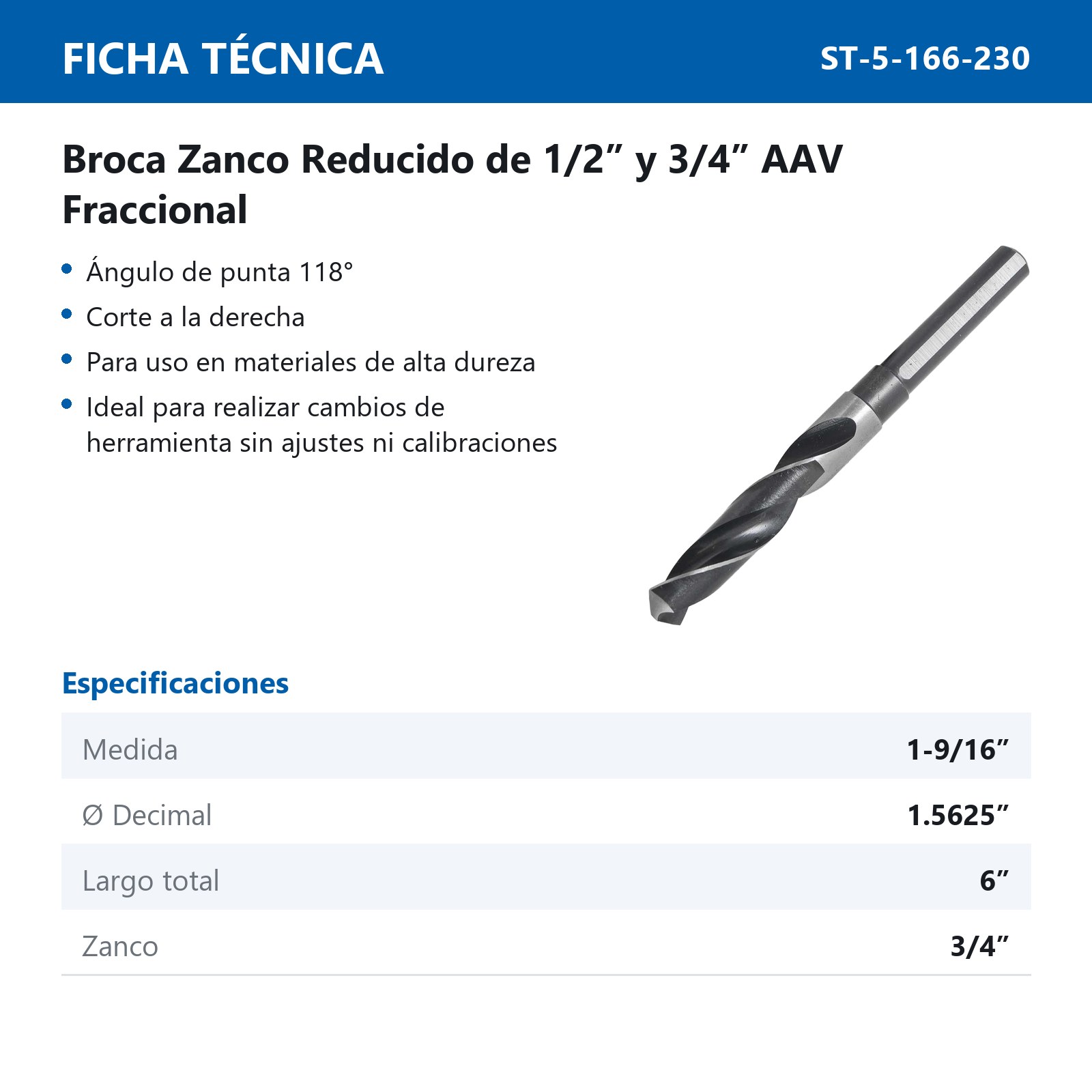 BROCA A.V. ZANCO 3/4" 1-9/16" - Imagen 4