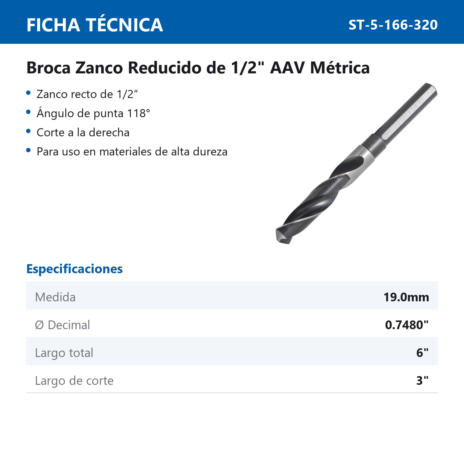 BROCA A.V. ZANCO 1/2 19.0 MM - Imagen 4