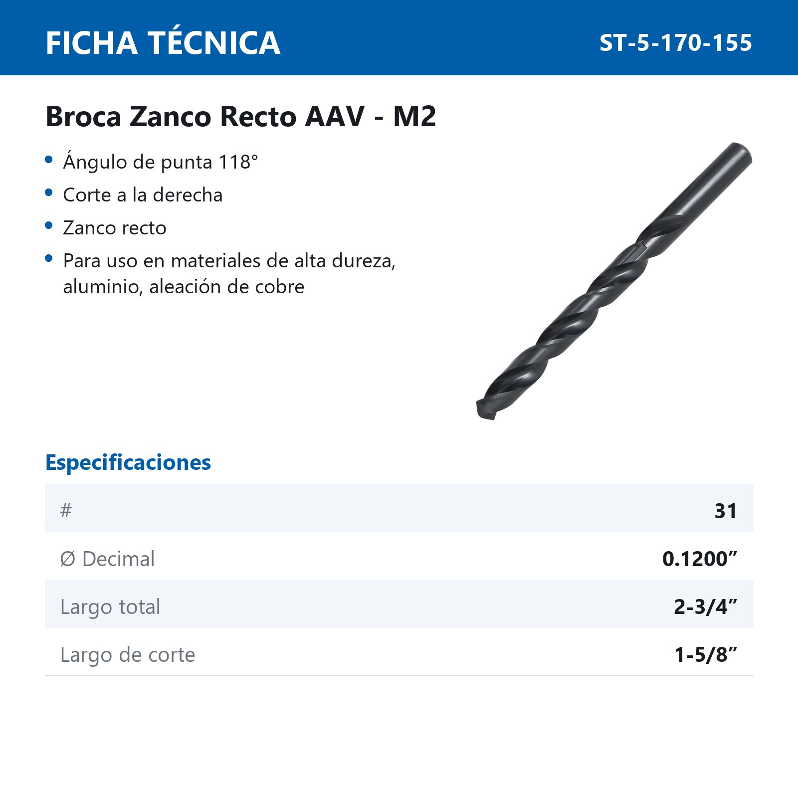 BROCA A.V. # 31 (Precio x pieza - Empaque c/12 pzas) - Imagen 3