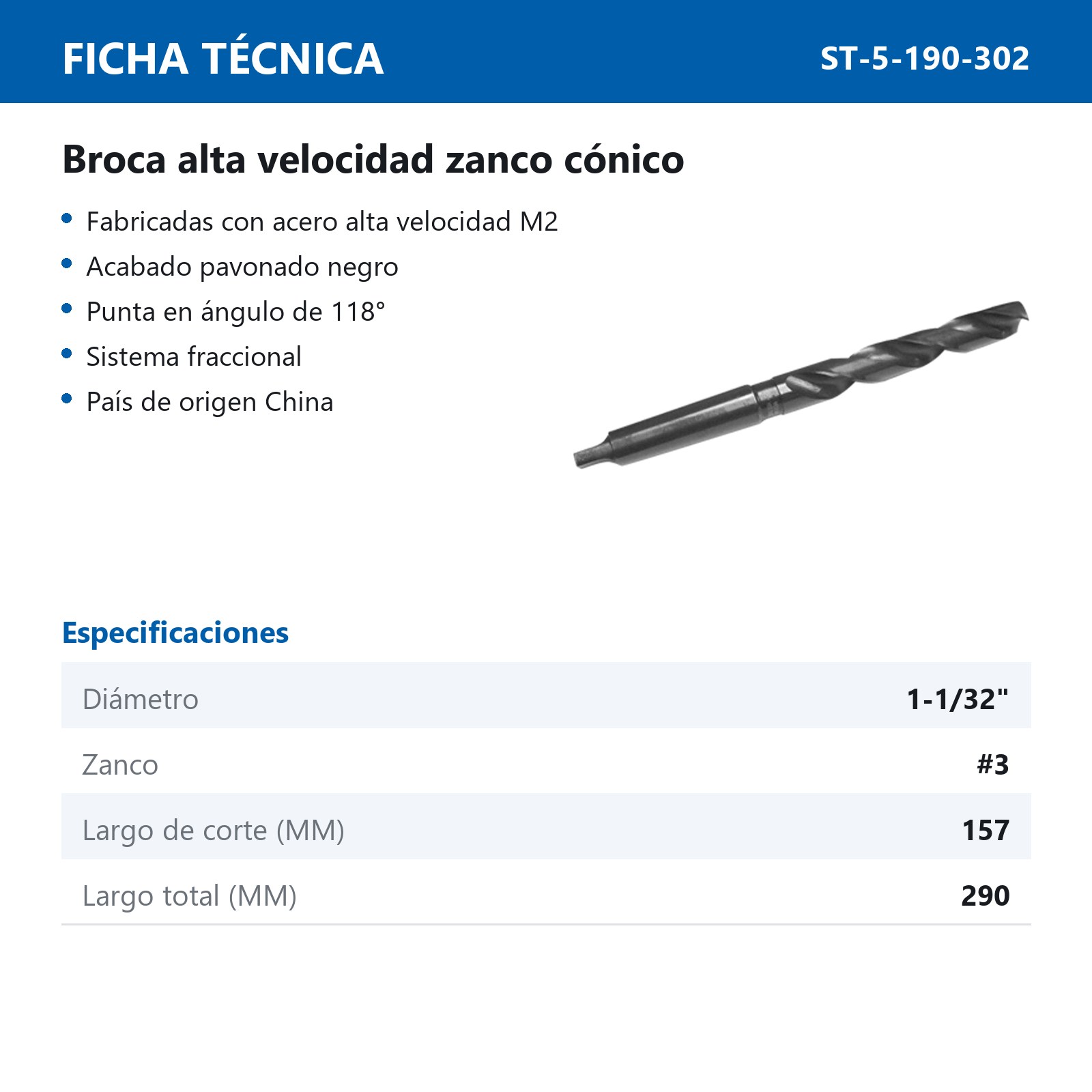BROCA ZANCO CONICO 1-1/32" #3 - Imagen 2