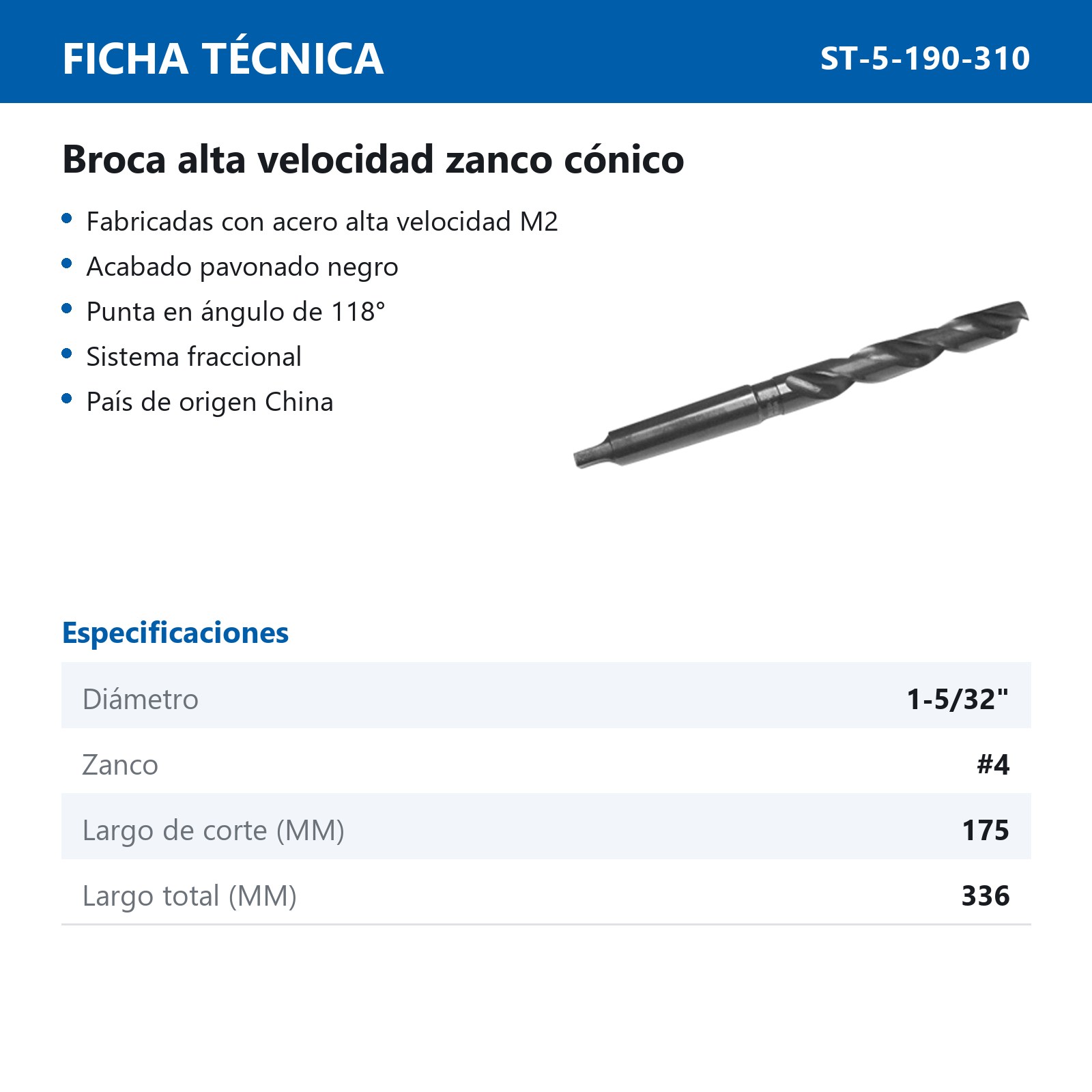 BROCA ZANCO CONICO 1-5/32" #4 - Imagen 2