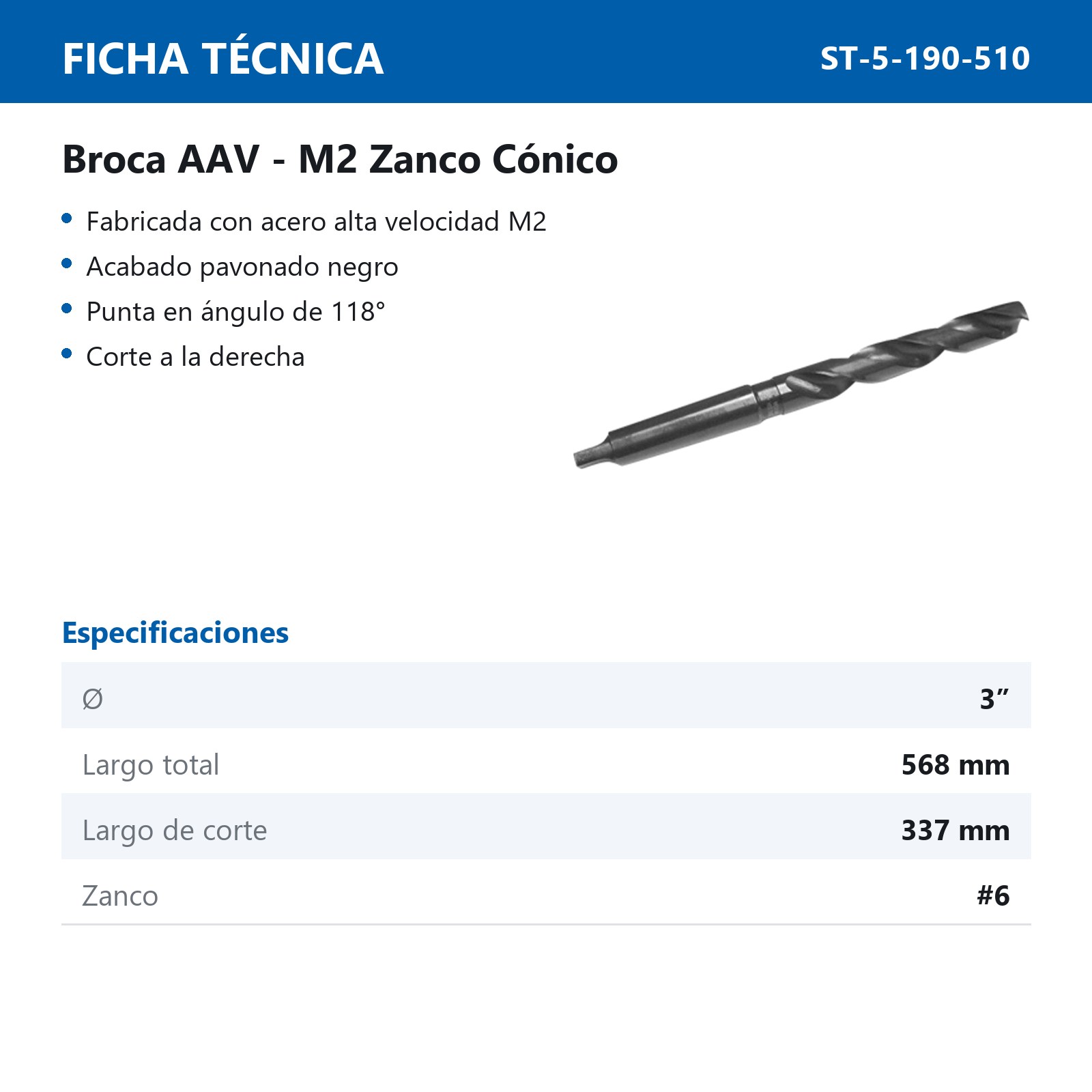 BROCA ZANCO CONICO 3" # 6 - Imagen 2