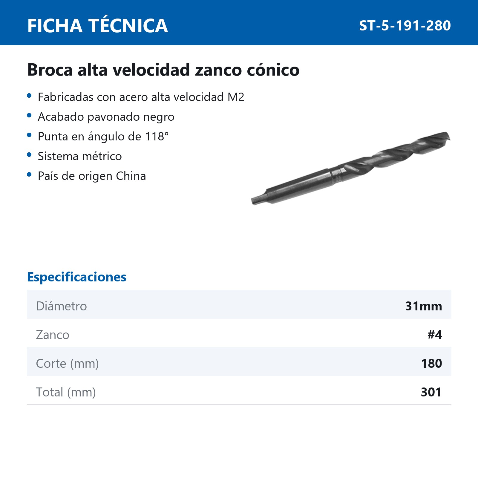 BROCA ZANCO CONICO 31 MM #3 - Imagen 2