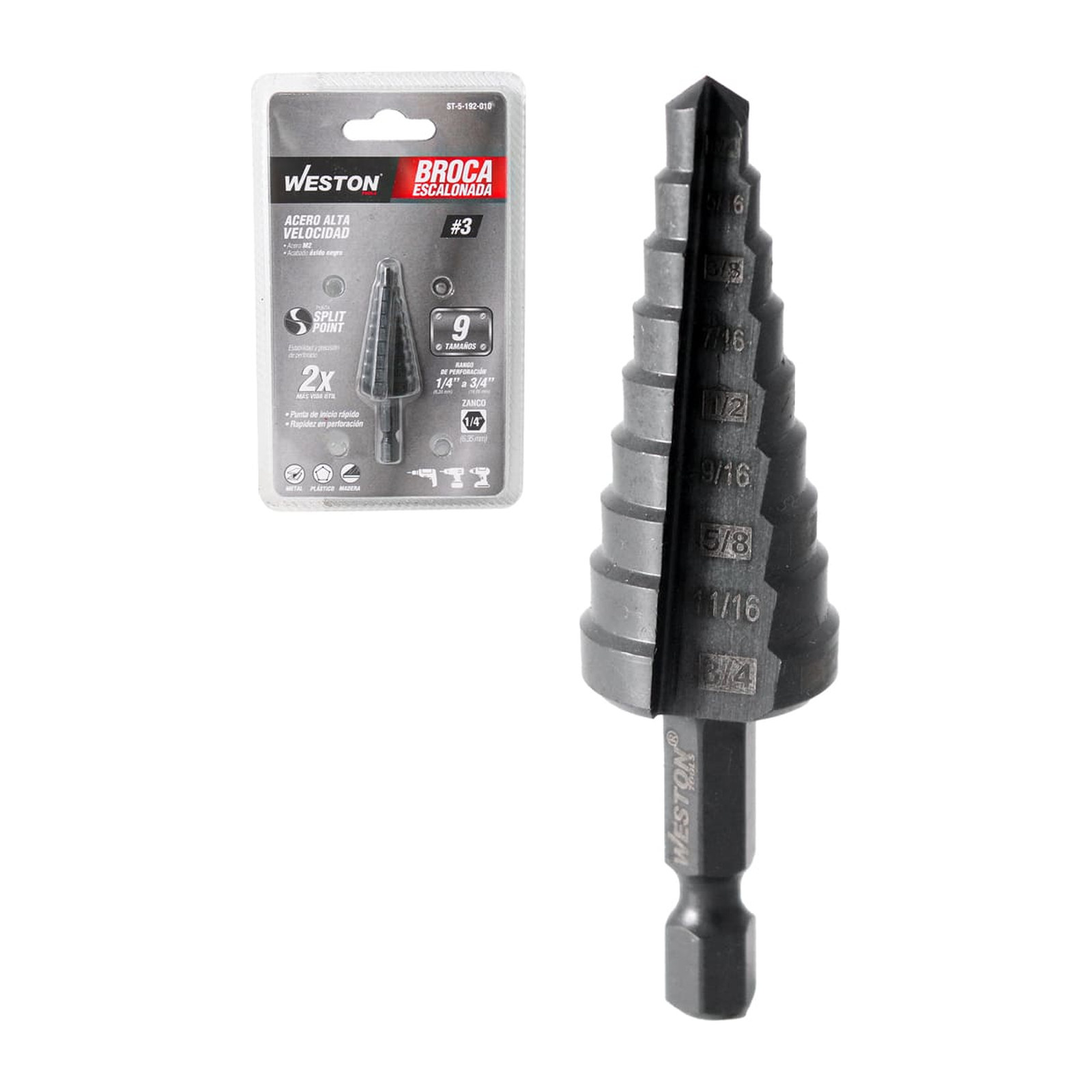 Broca Escalonada Weston M2 #3 de 1/4" a 3/4" con Punta Split Point