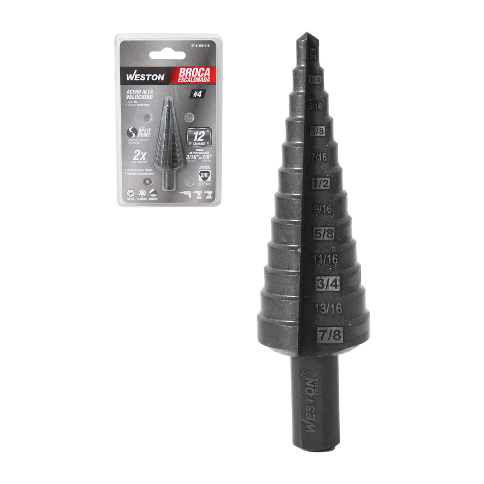 Broca Escalonada Weston M2 No.4 de 3/16'' a 7/8'' con Punta Split Point