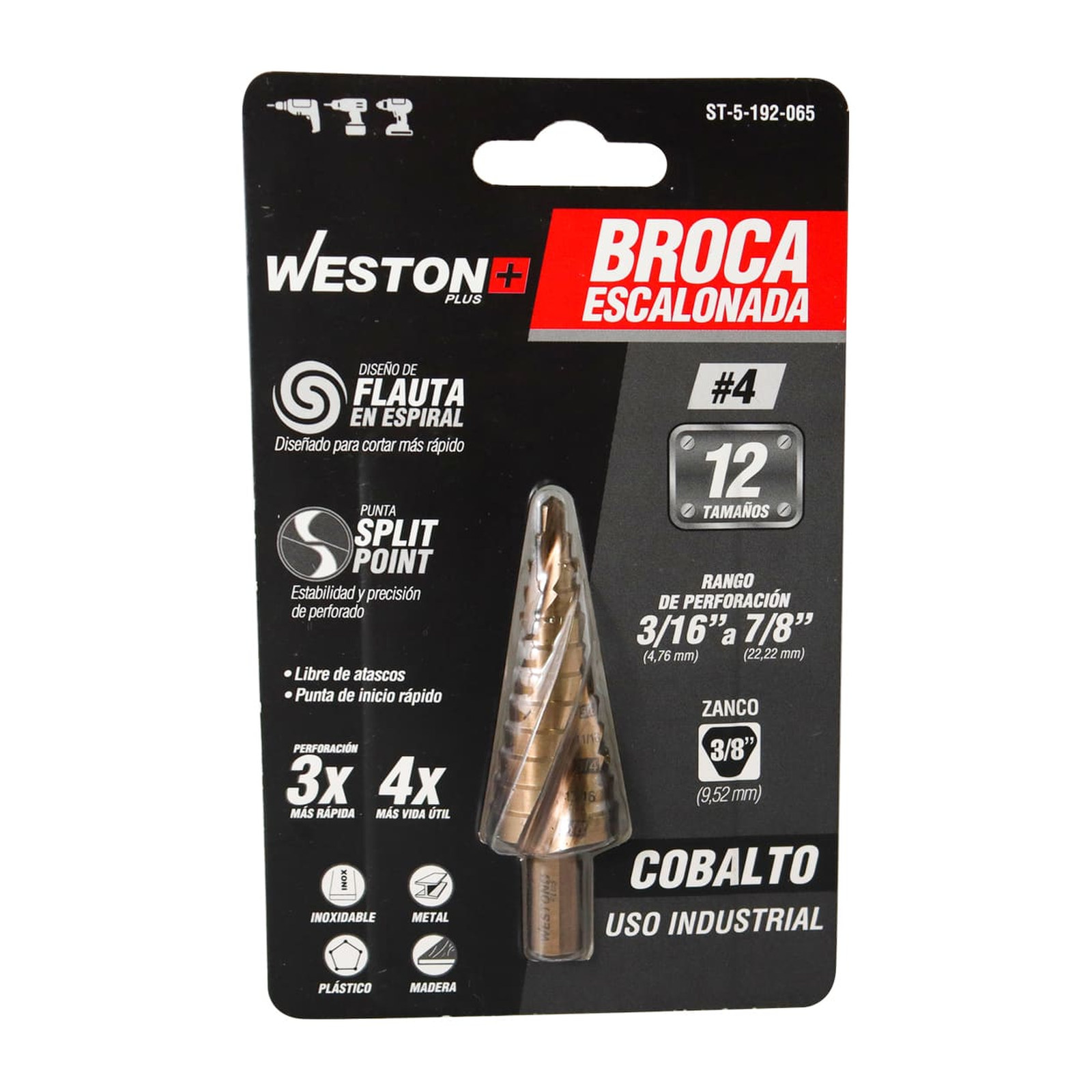 BROCA ESCALONADA ESPIRAL COBALTO #4 3/16'' - 7/8'' WESTON PLUS - Imagen 4