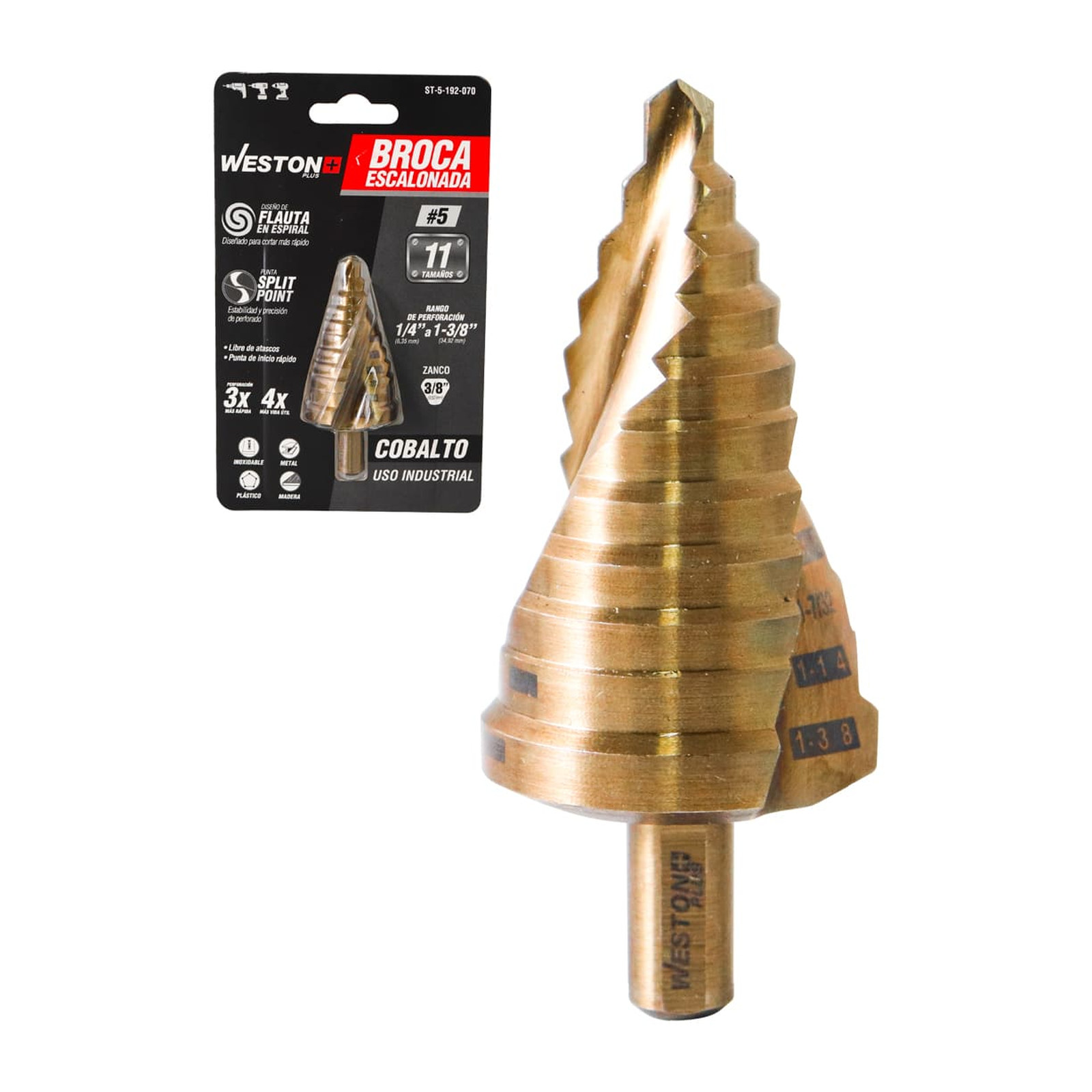 Broca Escalonada Espiral Cobalto No. 5 de 1/4" a 1-3/8" WESTON PLUS
