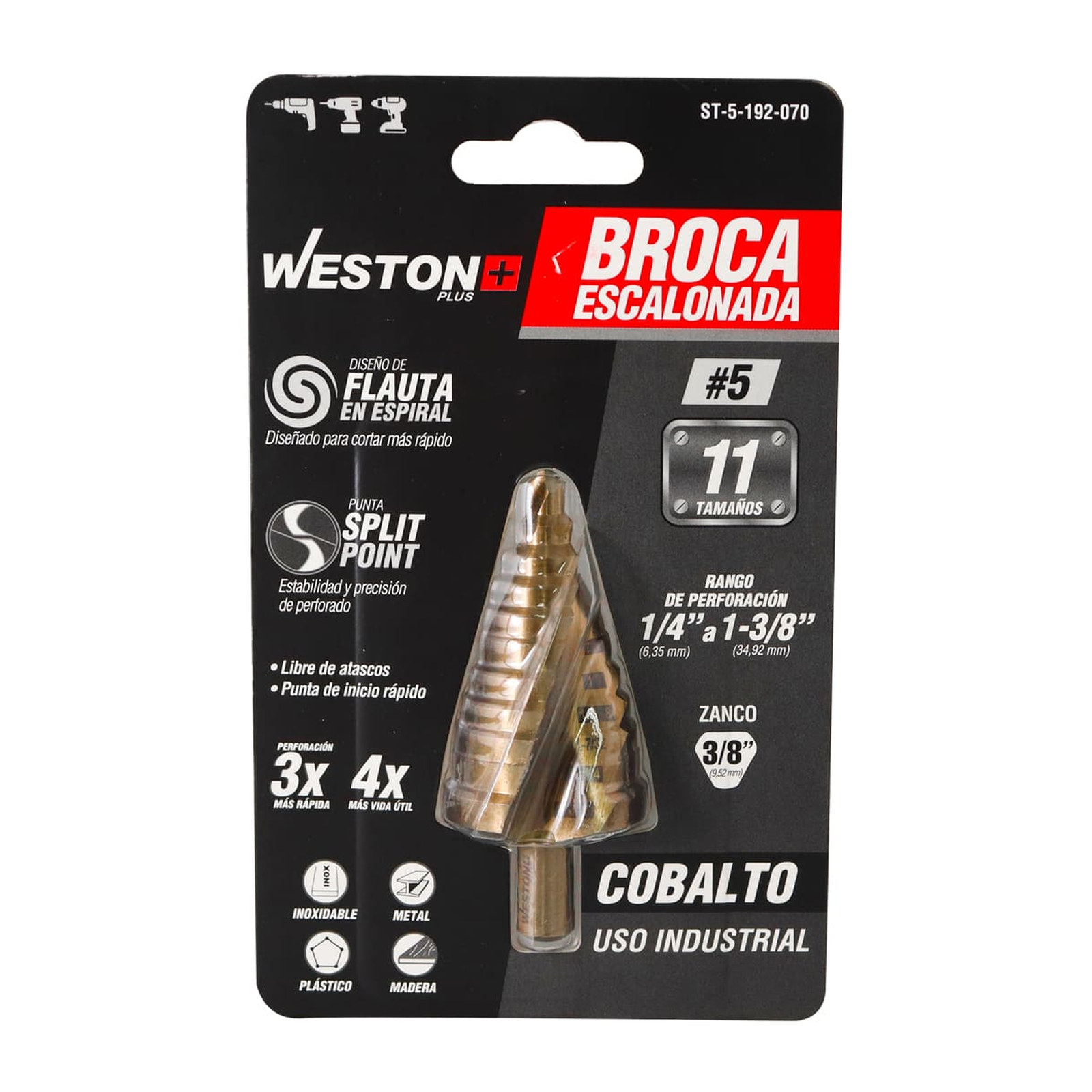 BROCA ESCALONADA ESPIRAL COBALTO #5 1/4'' - 1-3/8'' WESTON PLUS - Imagen 4
