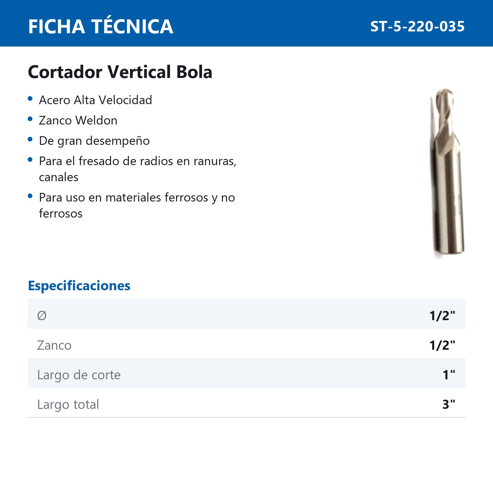 CORTADOR VERTICAL 1/2 X 1/2" BOLA 2F A. V. - Imagen 2