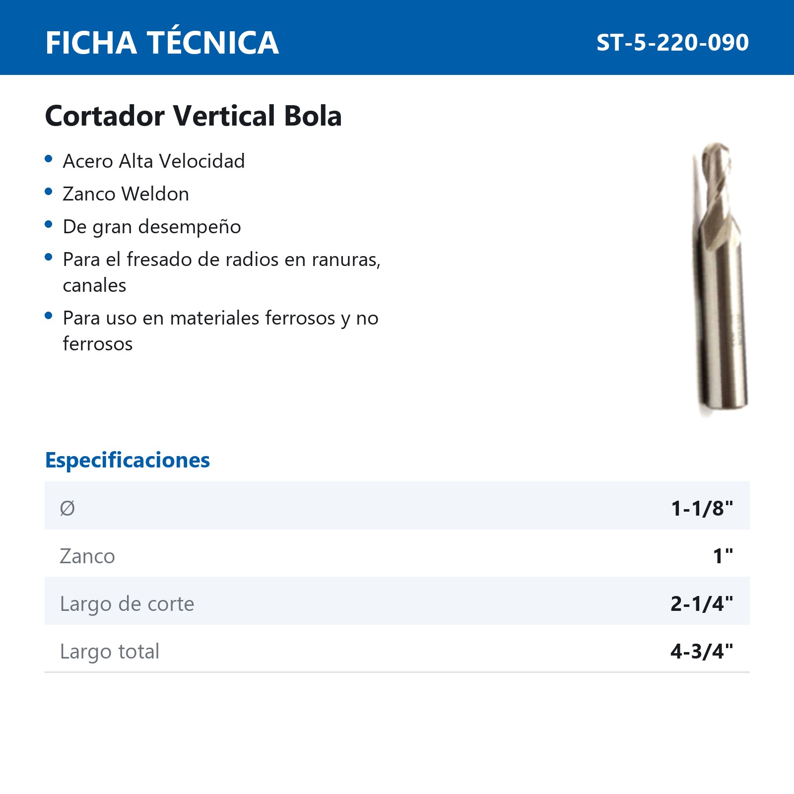 CORTADOR VERTICAL 1-1/8 X 1" BOLA 2F A. V. - Imagen 2