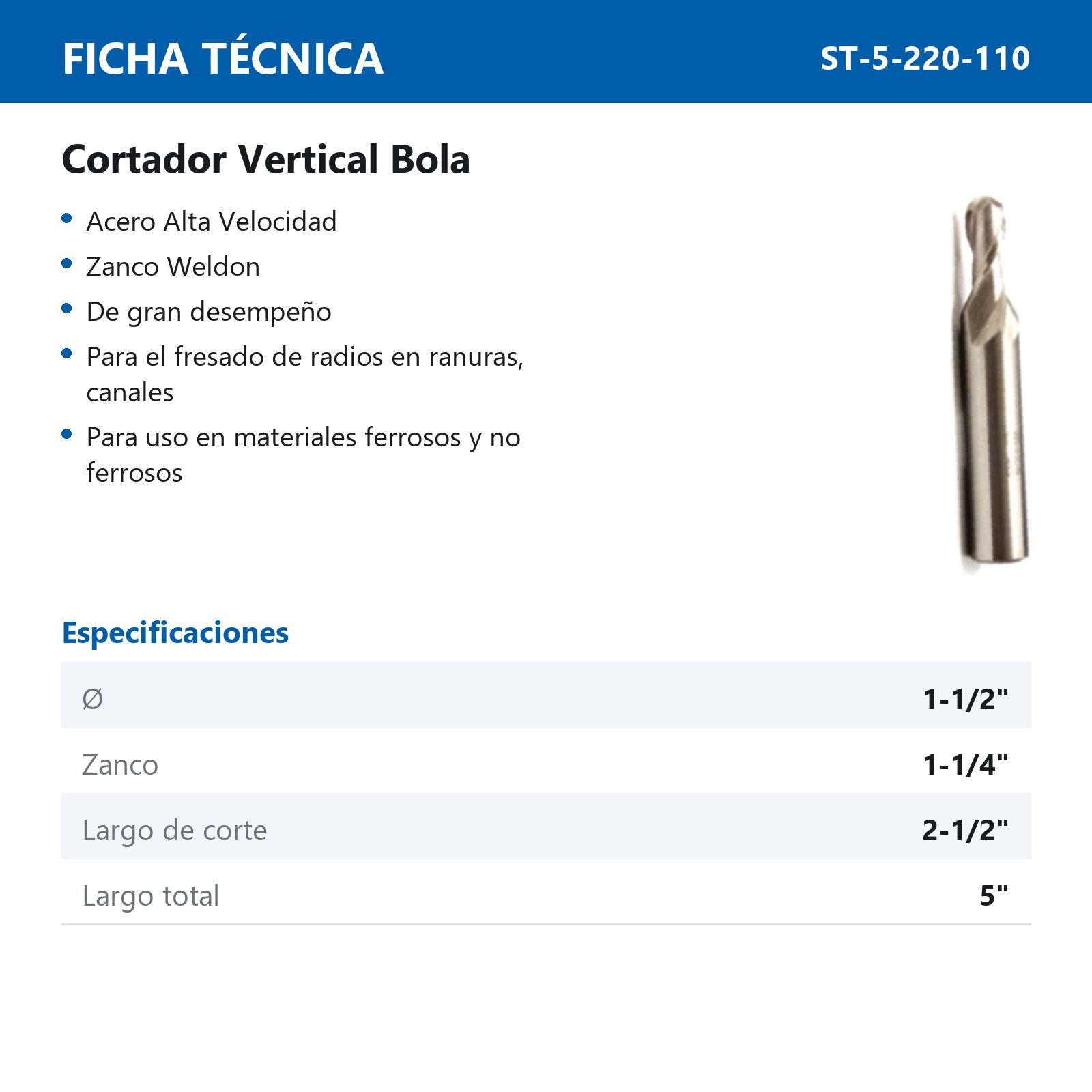 CORTADOR VERTICAL 1-1/2 X 1-1/4" BOLA 2F A. V. - Imagen 2