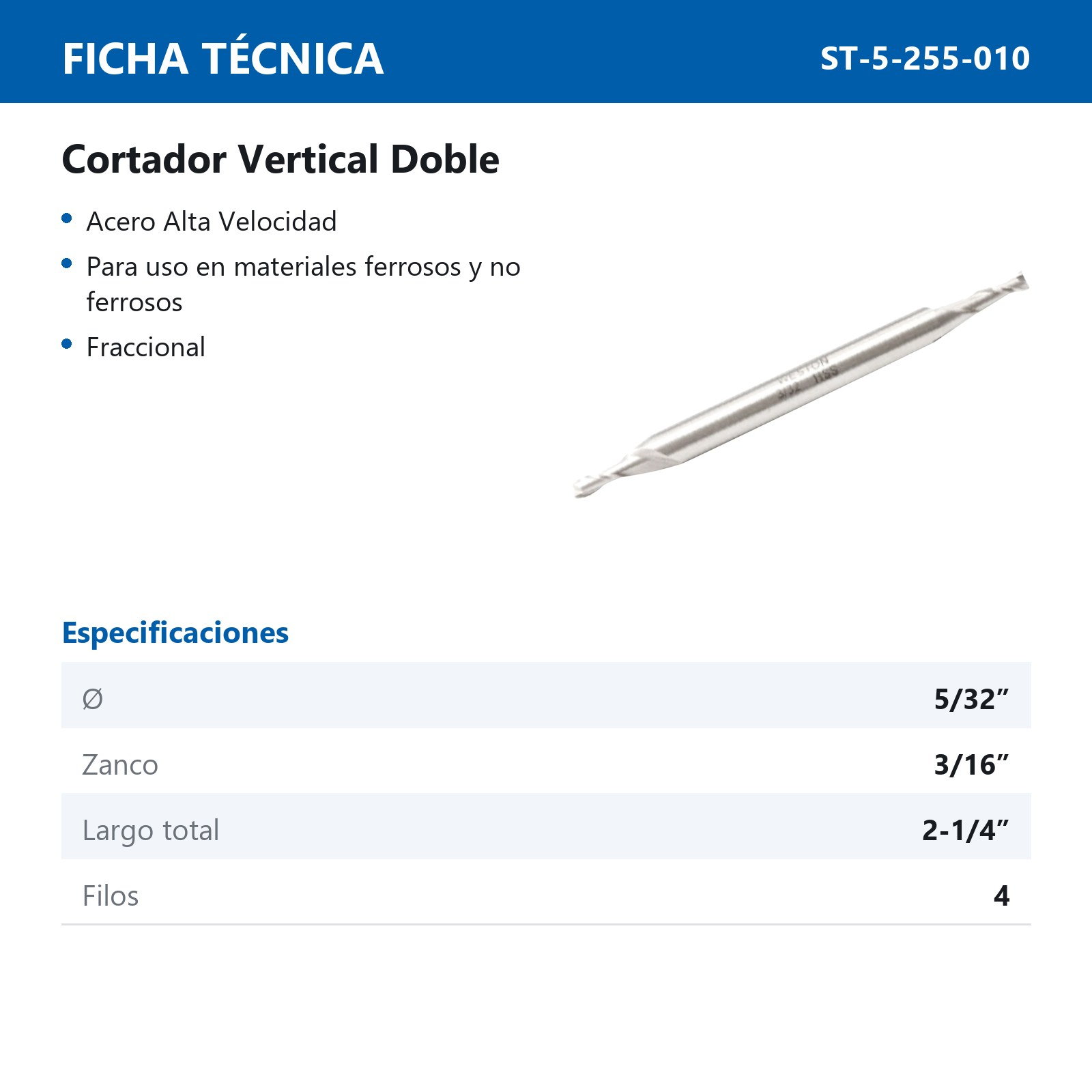 CORTADOR VERTICAL DOBLE 5/32 X 3/16" 4F           5/32 X 3/16 X 7/8 X 3-1/4 - Imagen 2