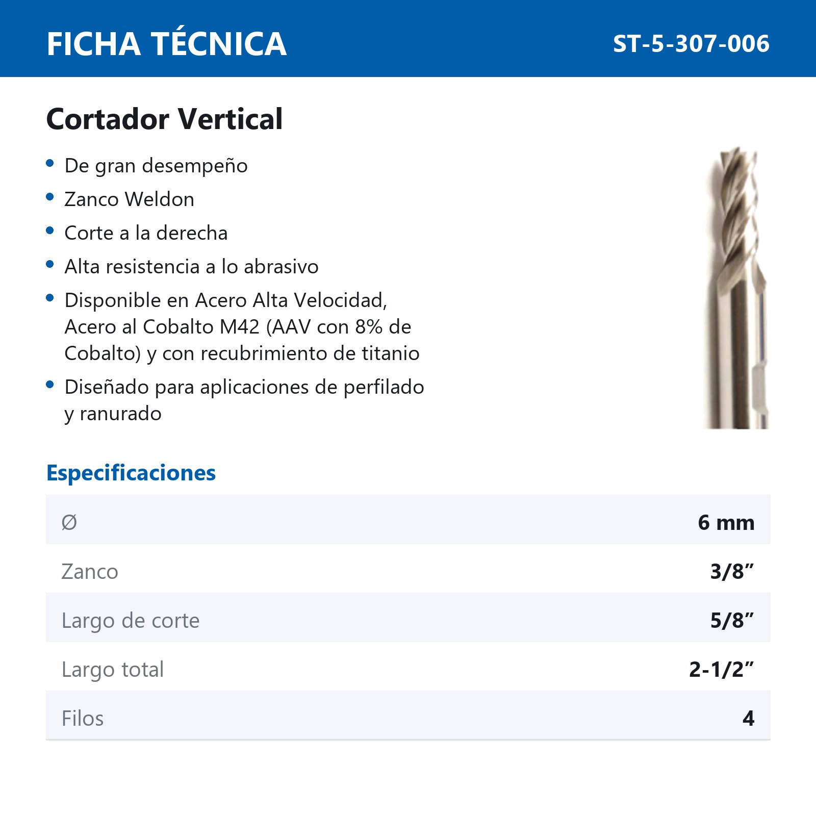 CORTADOR VERTICAL A.V. 6MMX3/8 - Imagen 2