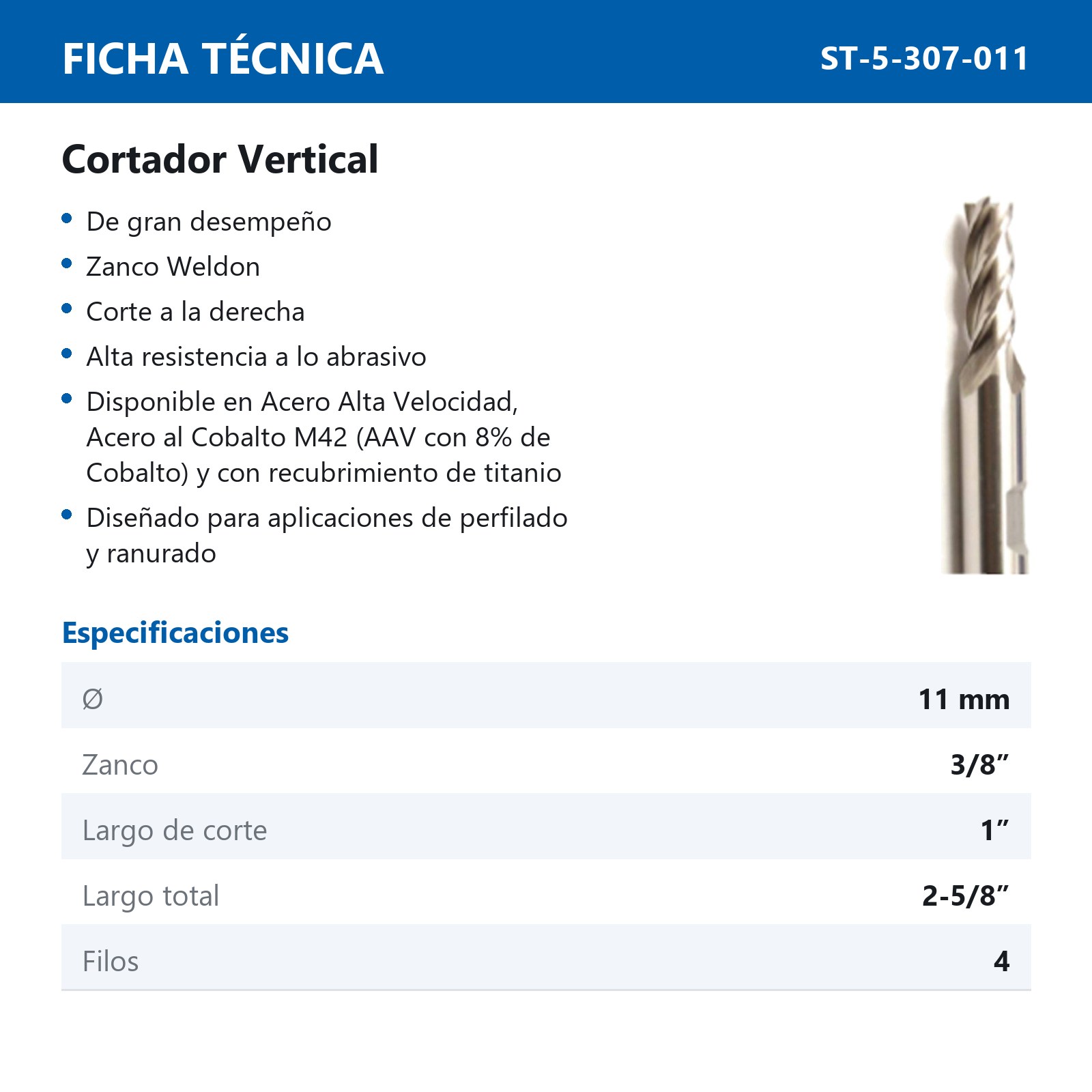 CORTADOR VERTICAL A.V. 11X3/8MM - Imagen 2