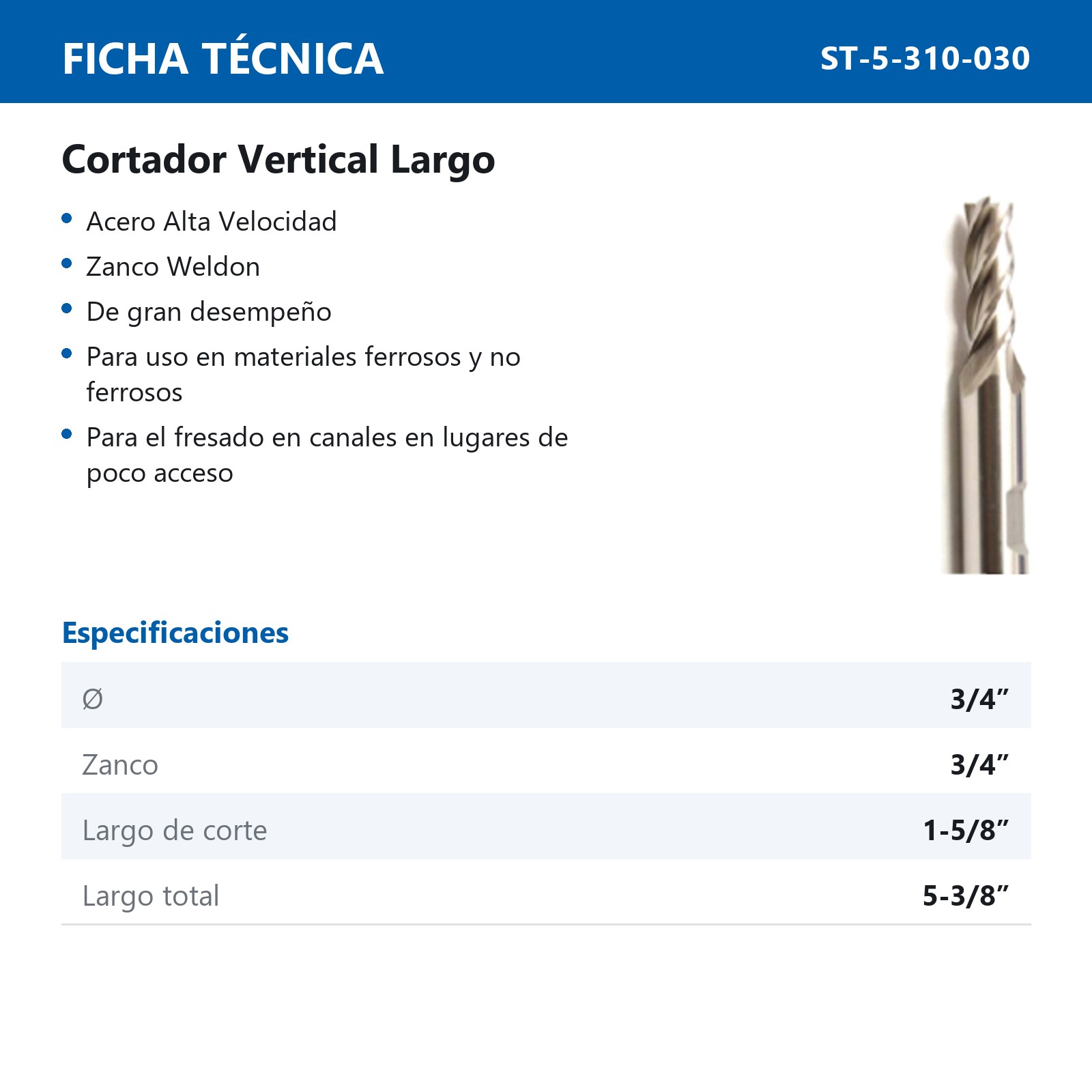 CORTADOR VERTICAL 3/4 X 3/4" 2F LARGO - Imagen 2
