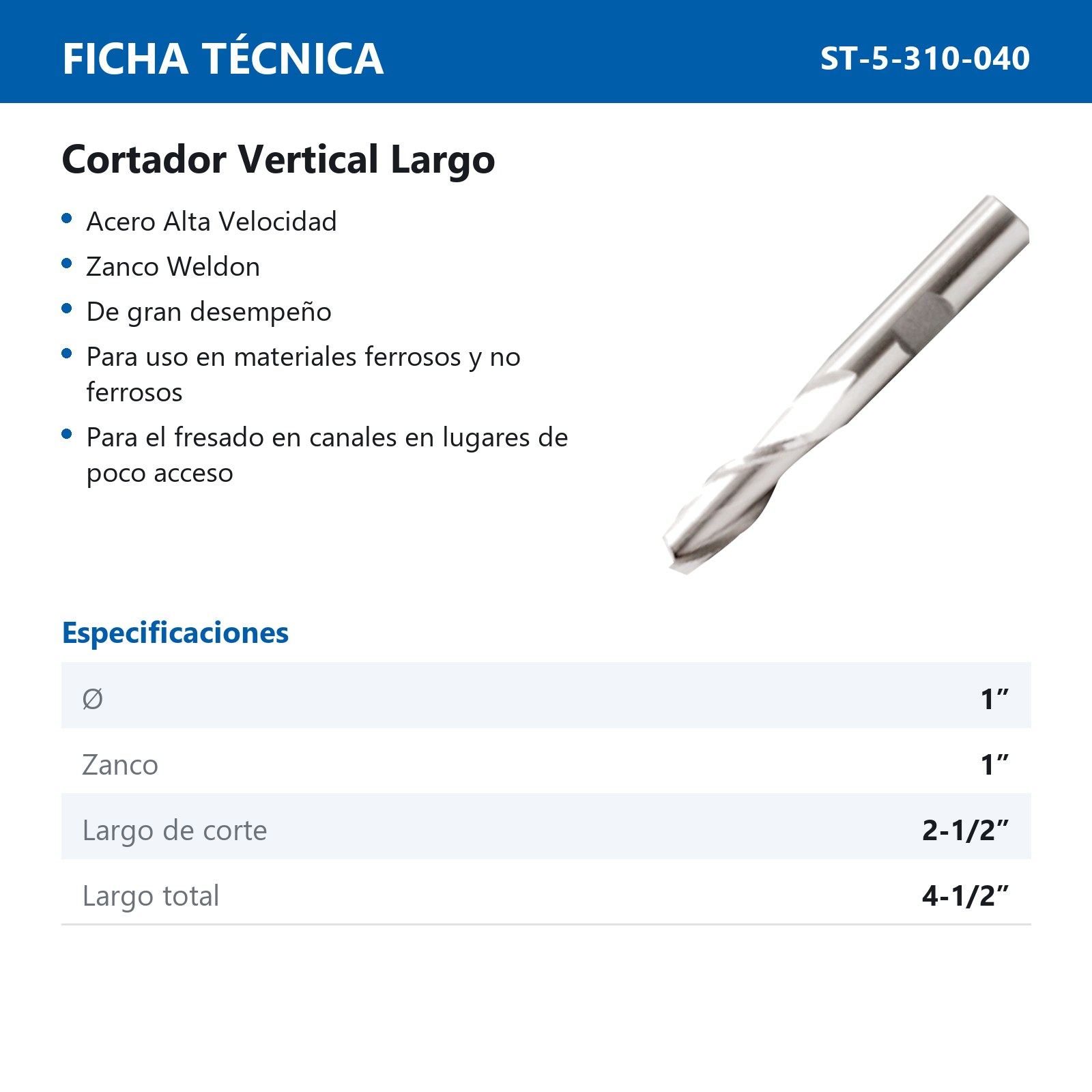 CORTADOR VERTICAL 1 X 1" 2F LARGO - Imagen 2