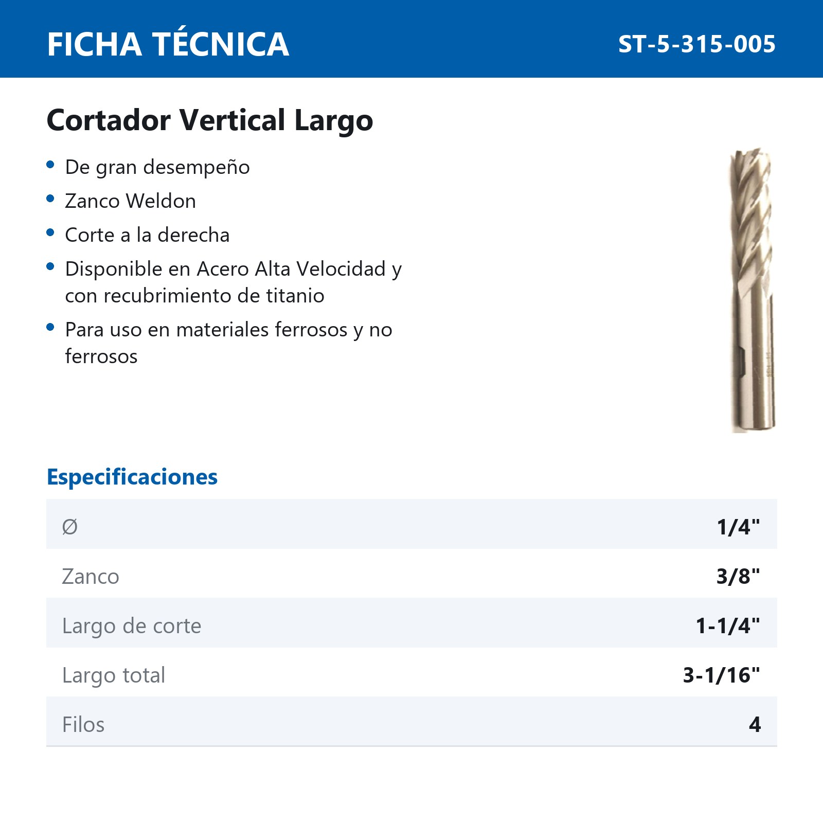 CORTADOR VERTICAL A.V. 1/4X3/8" 4F LGO. - Imagen 2