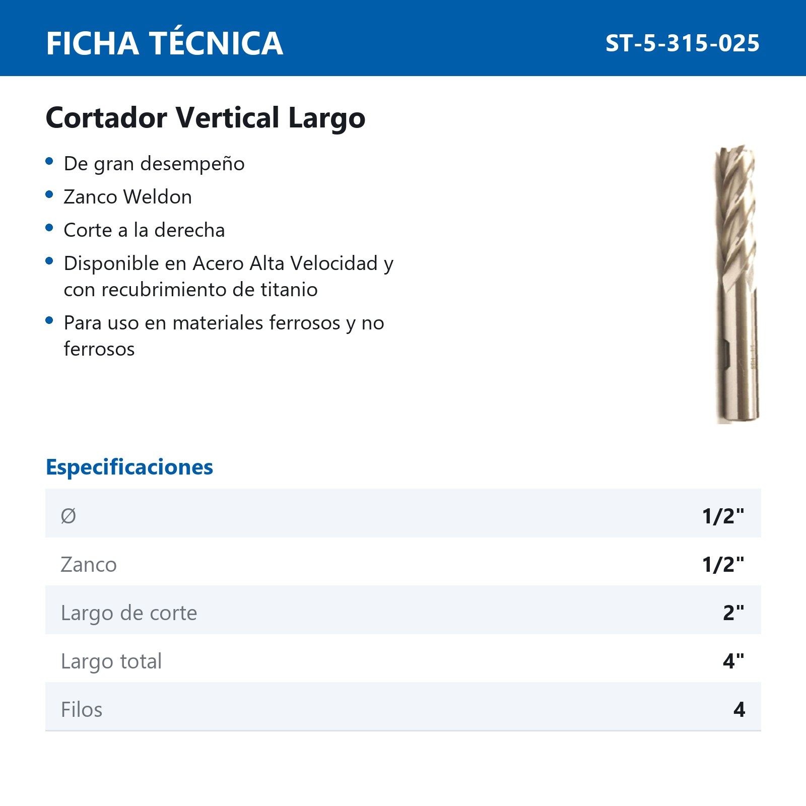 CORTADOR VERTICAL A.V. 1/2X1/2" 4F LGO. - Imagen 2